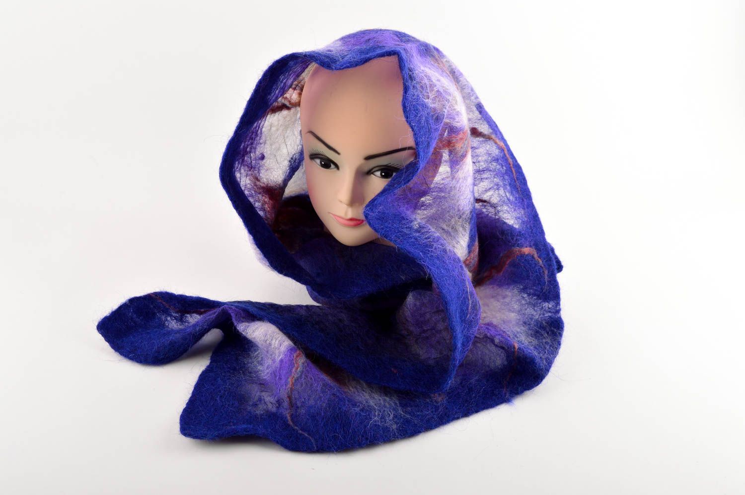 Женский шарф ручной работы шарф шерстяной оригинальный шарф из шерсти синий фото 1