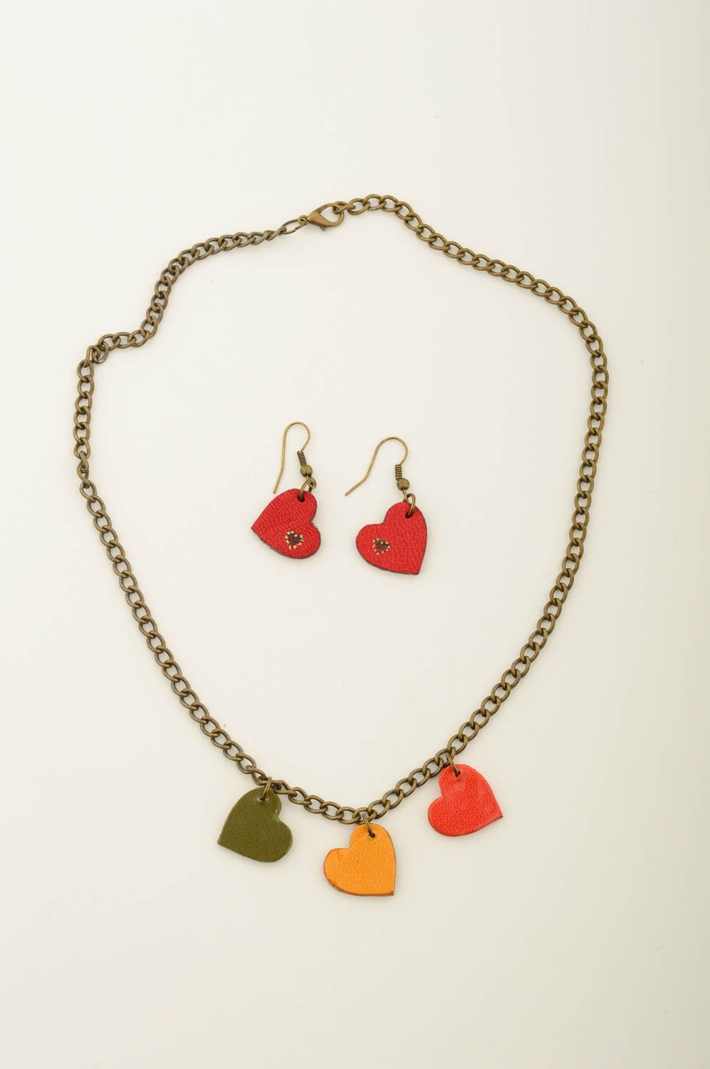 Beautiful handmade leather necklace leather earrings artisan jewelry set photo 3