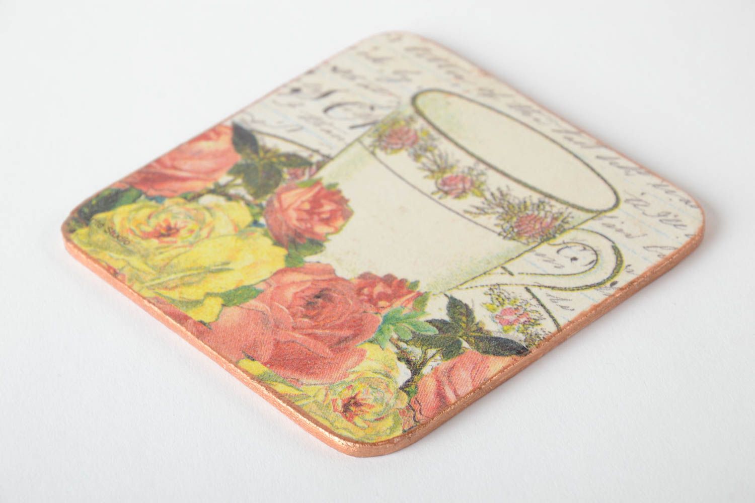 Square handmade MDF coaster for cup decoupage wooden coaster kitchen designs photo 3