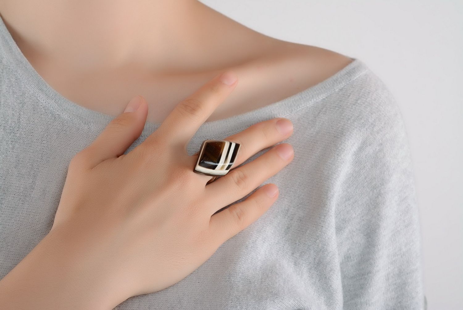 Silver ring with horn photo 1