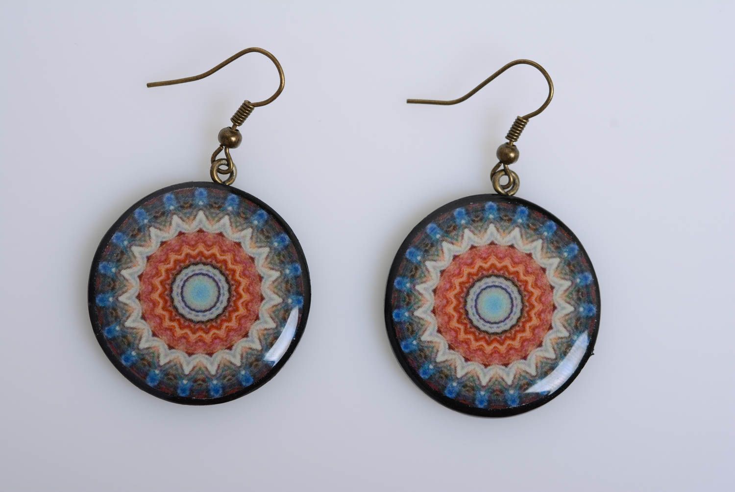 Designer earrings made of polymer clay with decoupage handcrafted jewelry photo 5