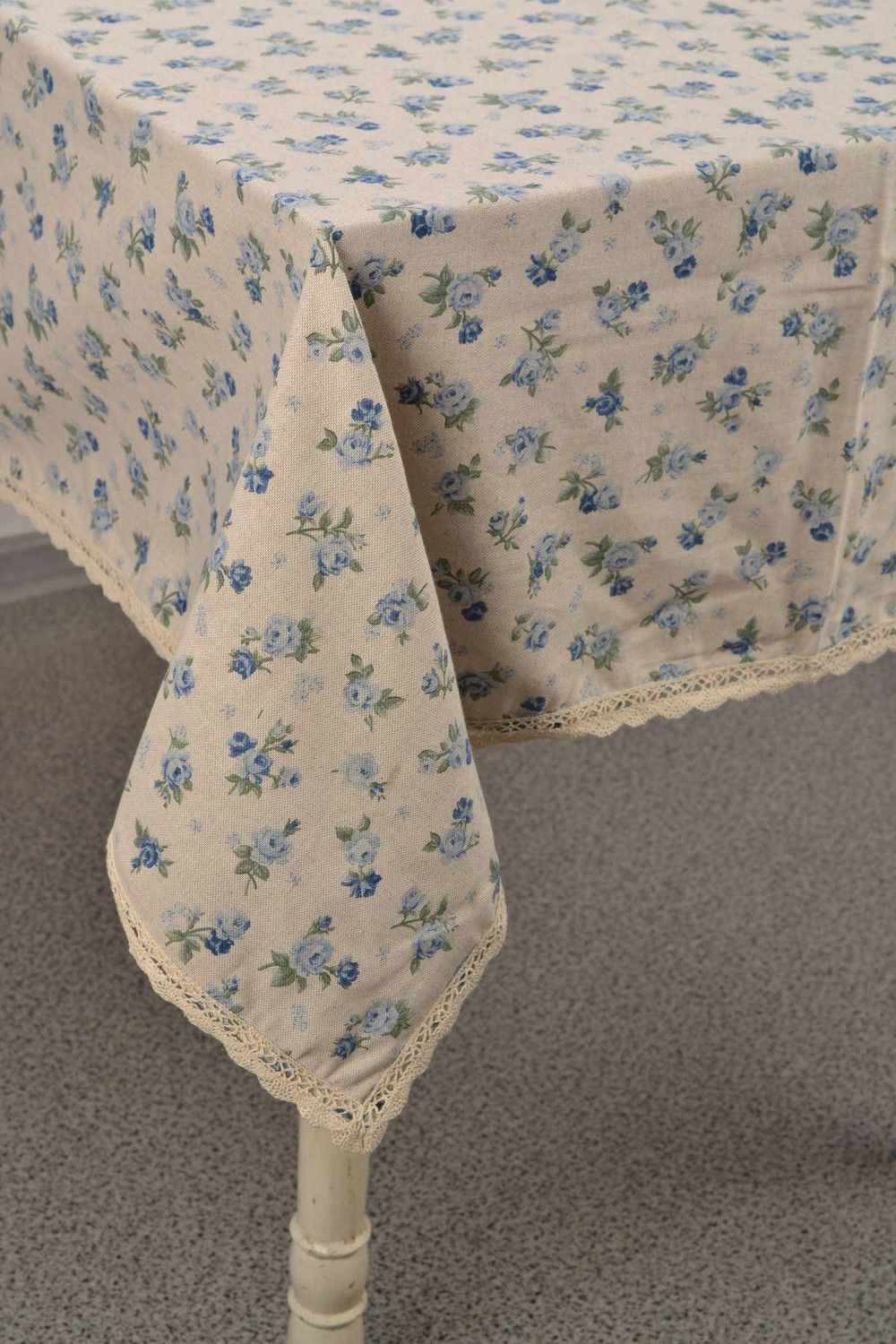 Nappe de table rectangulaire en coton et polyamide motif fleurs faite main photo 1