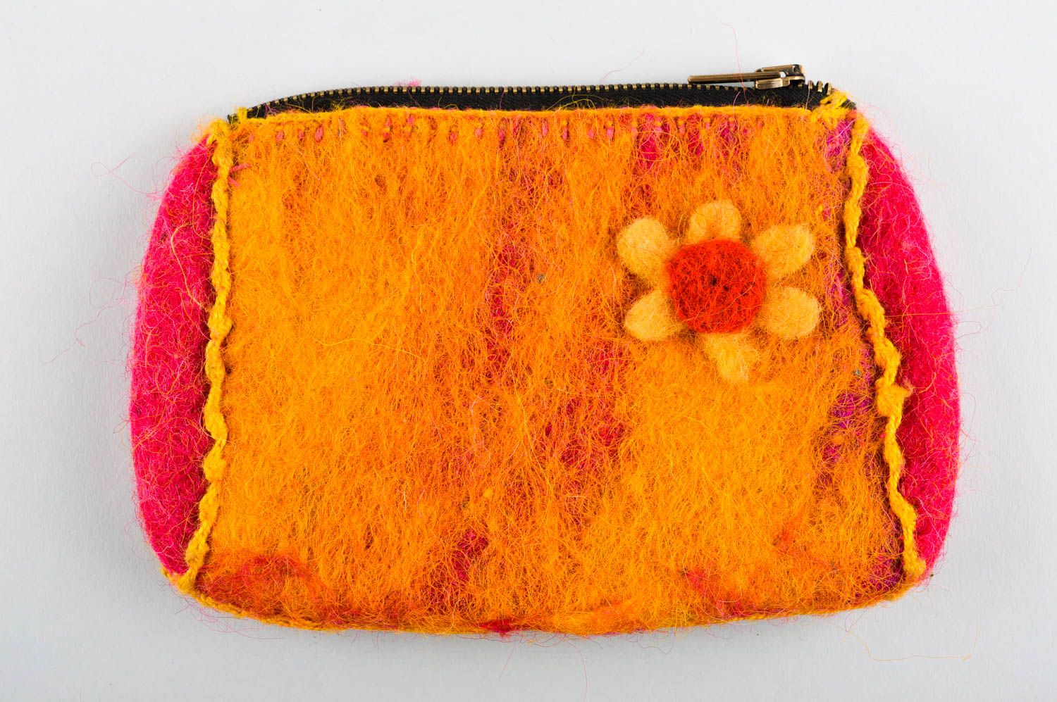 Pochette en laine feutrée Porte-monnaie fait main avec fleur Accessoire femme photo 2