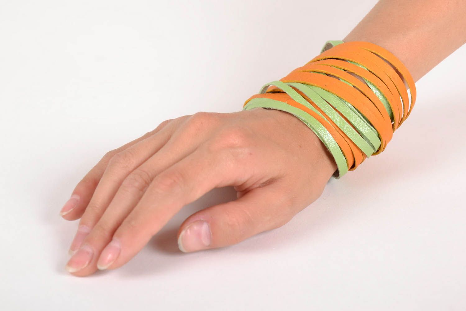 Leder Armband Orange-hellgrün foto 5
