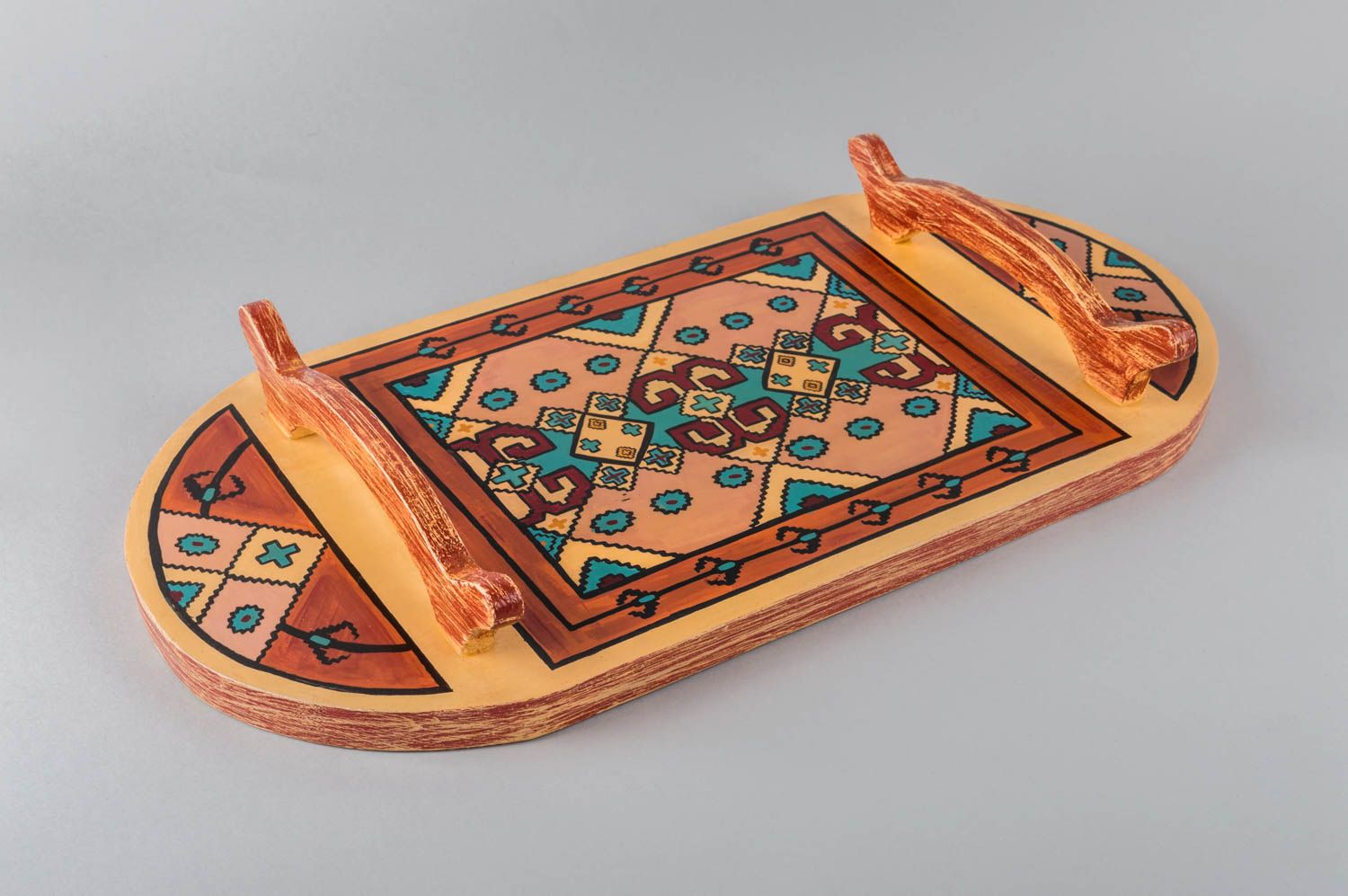Handmade tray in ethnic style decorative painted tray stylish kitchenware photo 2