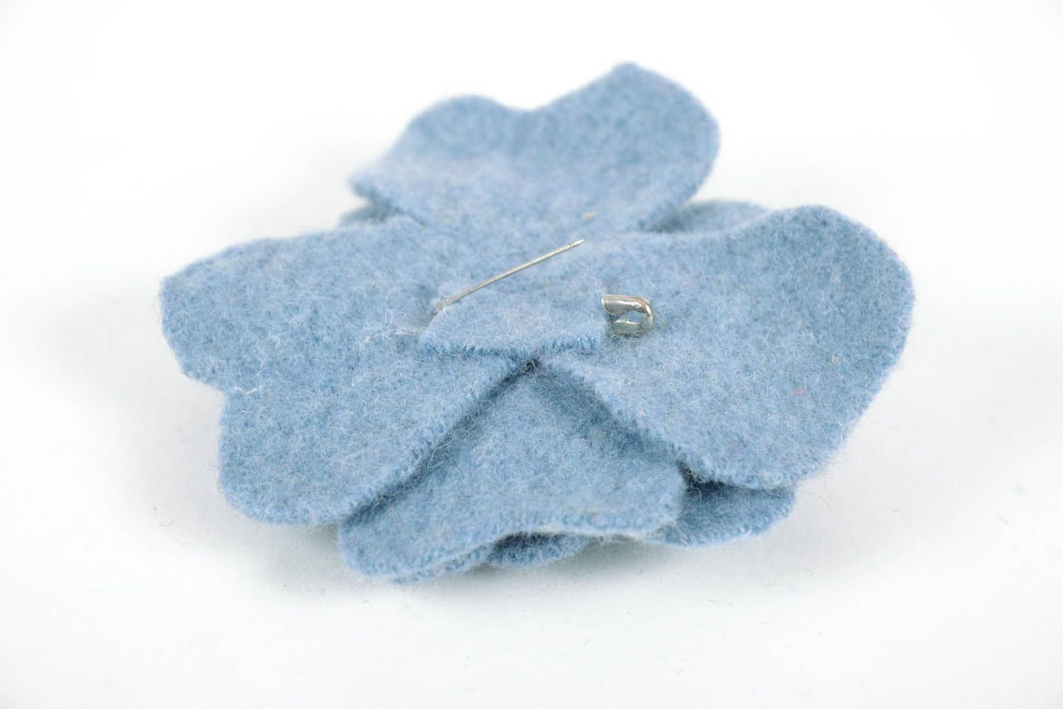 Grande broche fleur en laine Fleur bleue photo 4