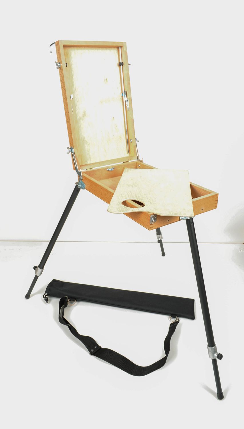 Boîte chevalet de peintre en bois avec palette de peinture et housse pour pieds photo 1