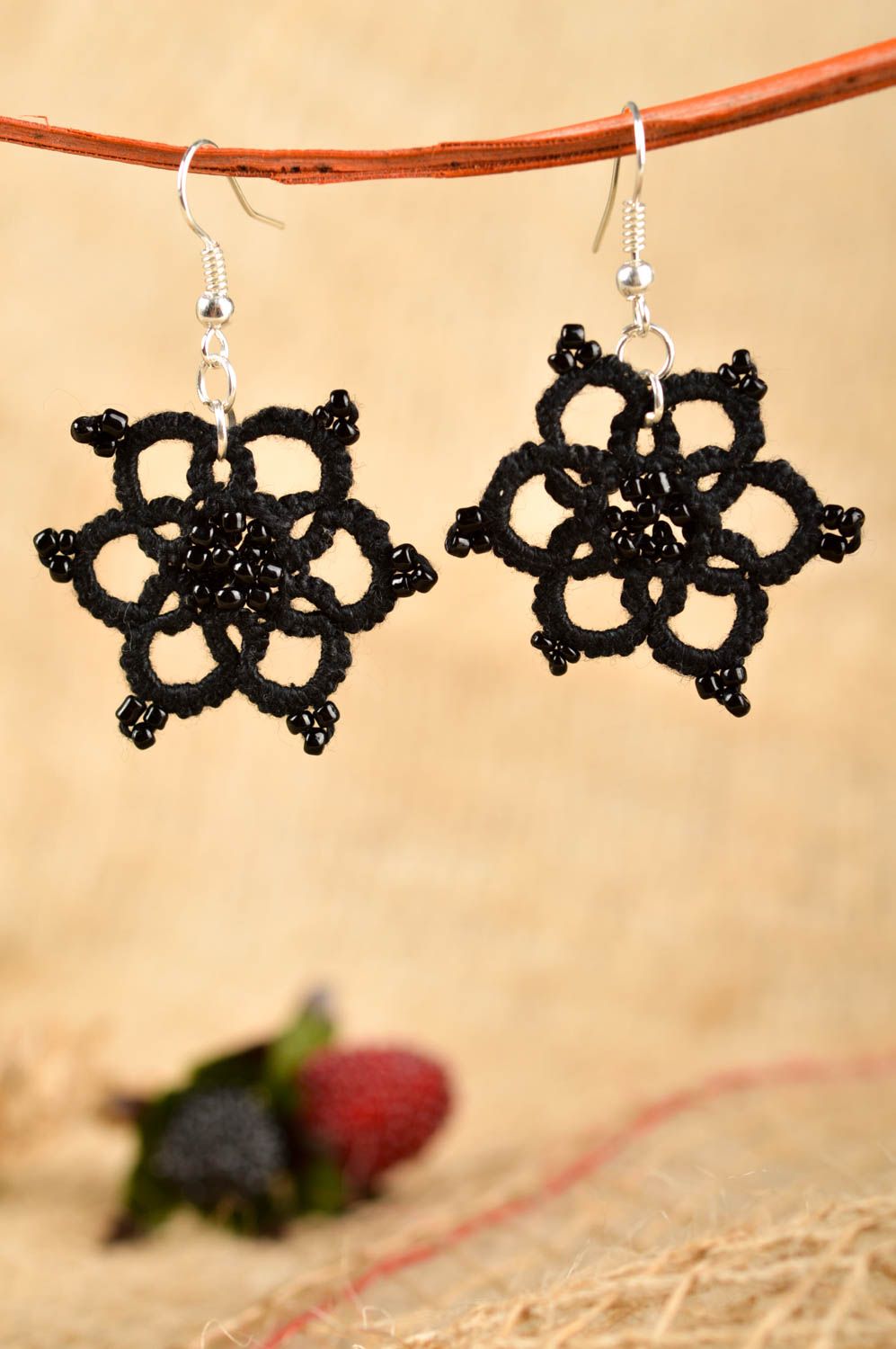 Stylish handmade textile flower earrings woven earrings with beads gifts for her photo 1