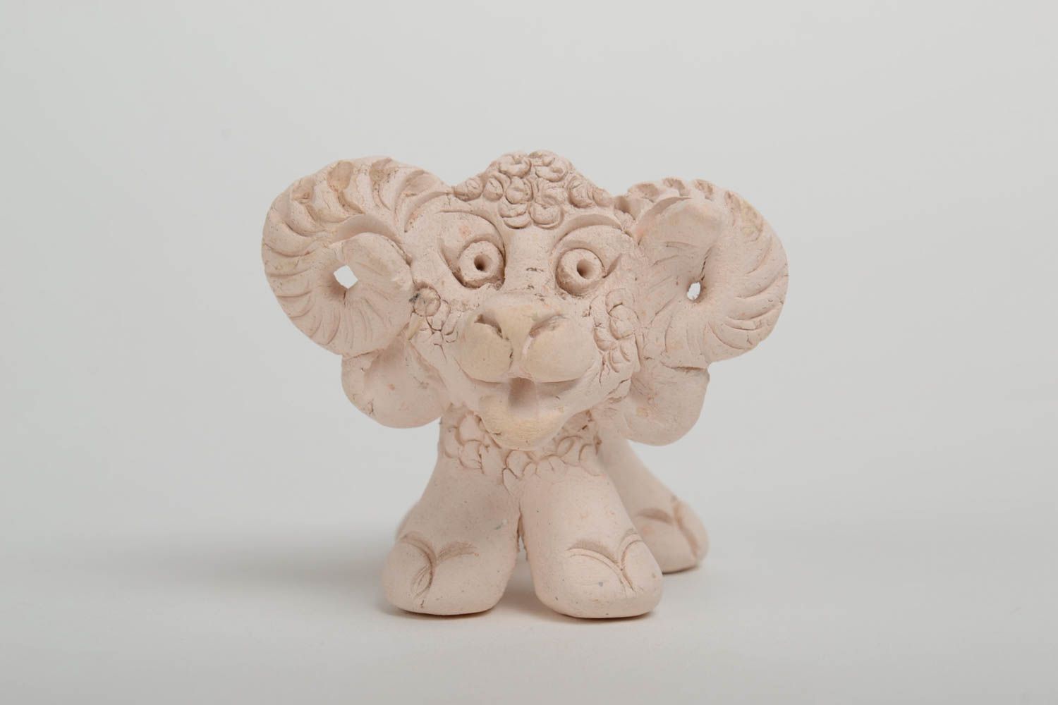 Unusual miniature handmade clay statuette of white lamb photo 2