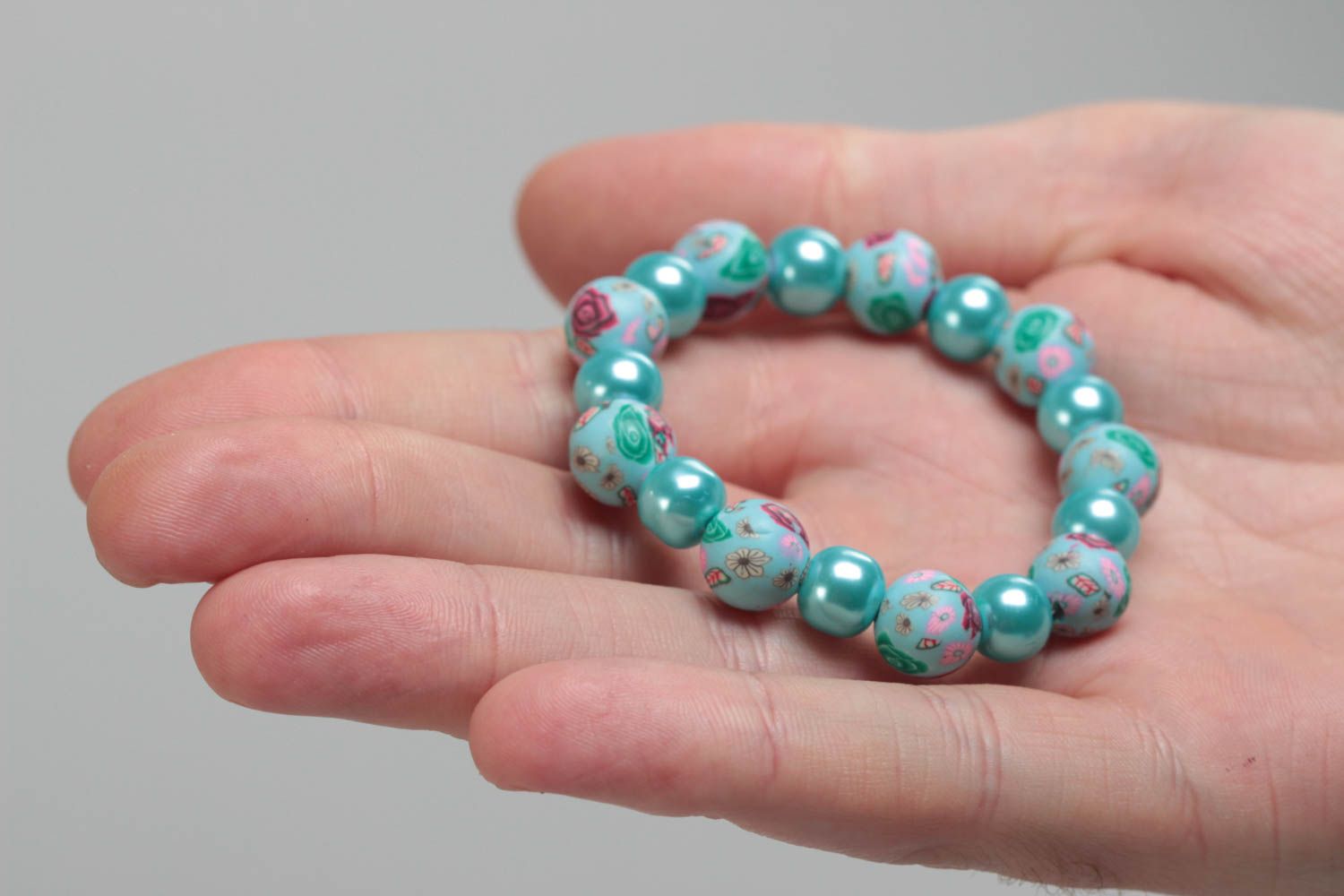 Small handmade children's polymer clay bracelet with beads designer jewelry photo 5