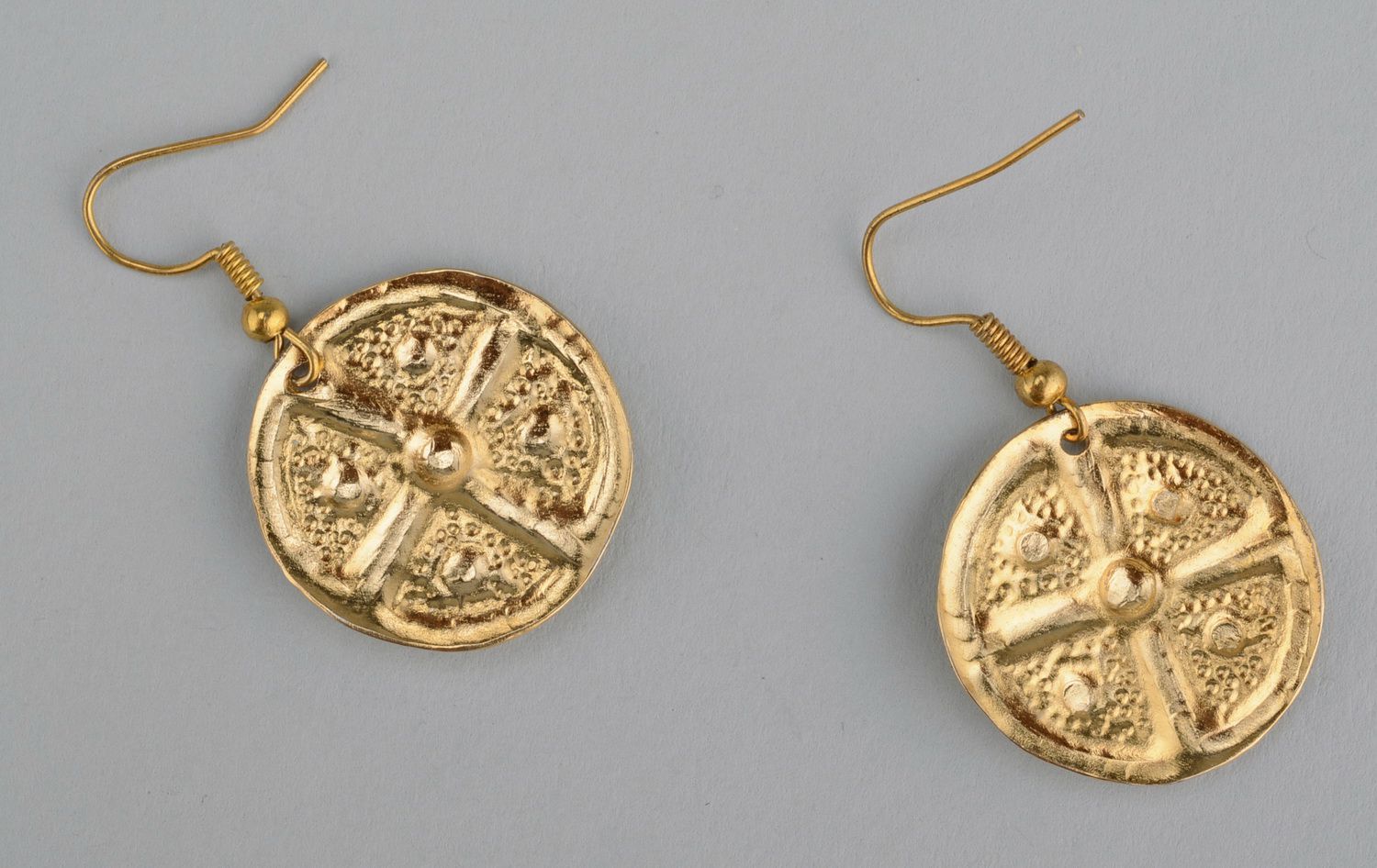 Brass earrings with gilding Earth & Sun photo 1