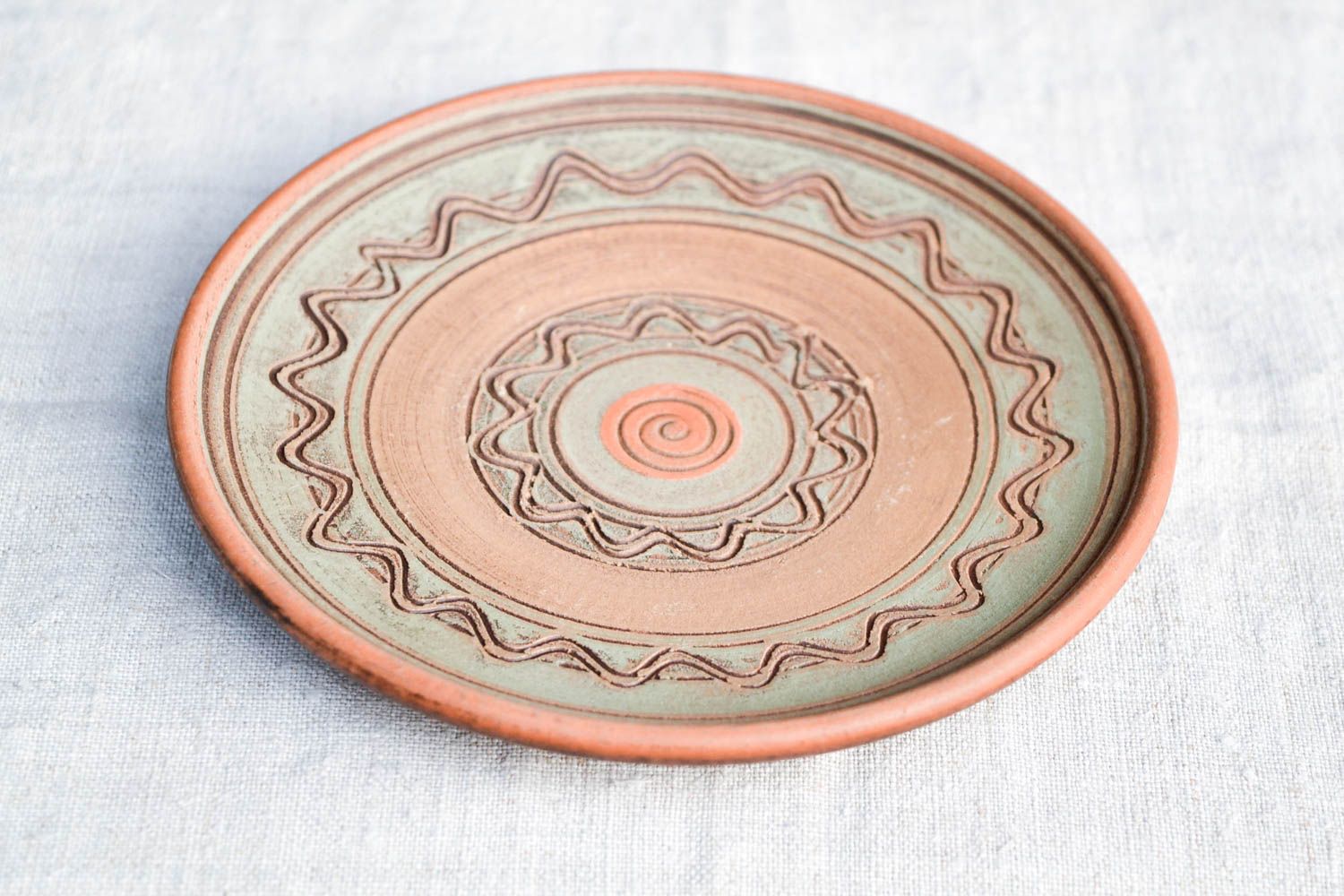 Расписная тарелка хенд мейд глиняная посуда керамическая тарелка эко стиль фото 4
