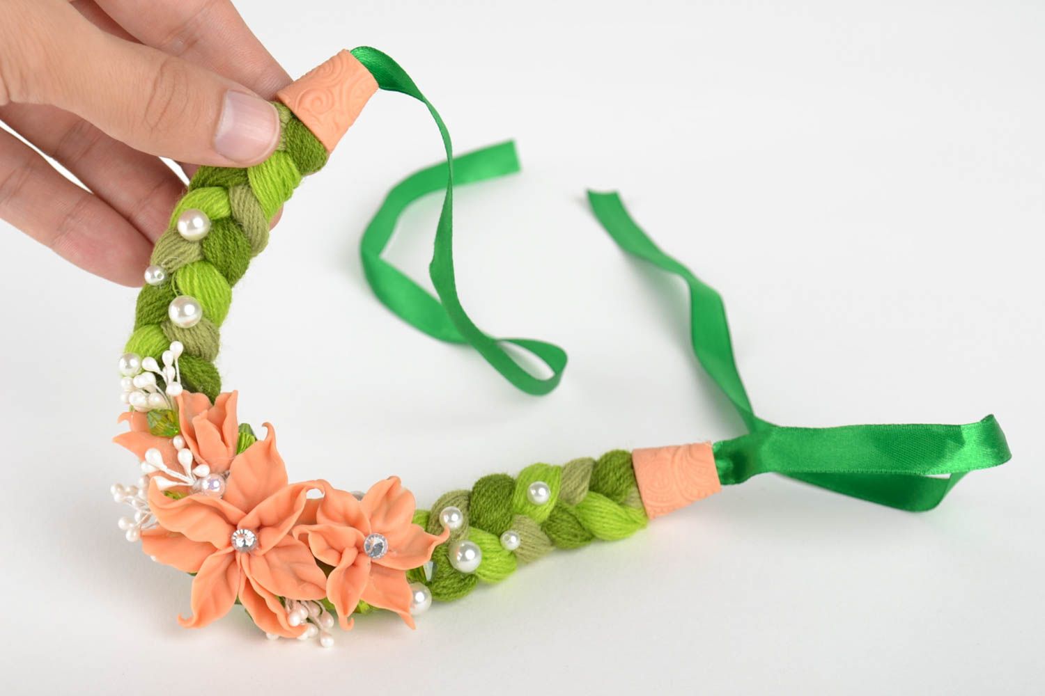 Handmade Blumen Collier Modeschmuck Halskette Geschenk für Frauen aus Polymerton foto 5