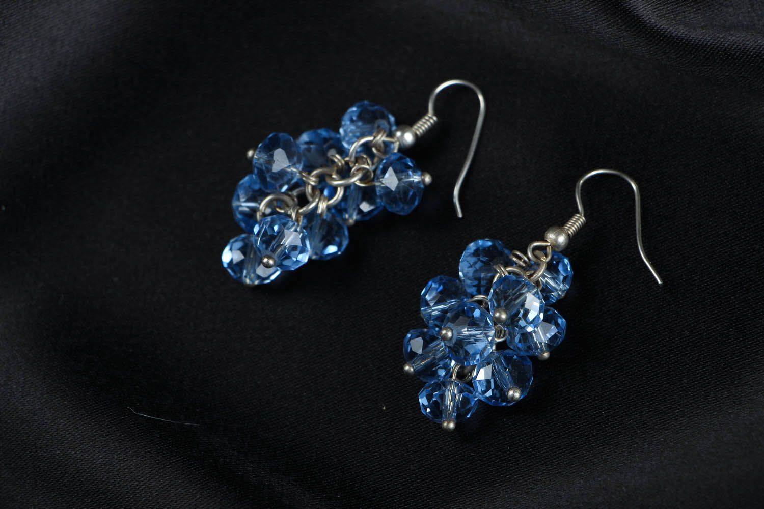 Blue earrings with crystal beads photo 1