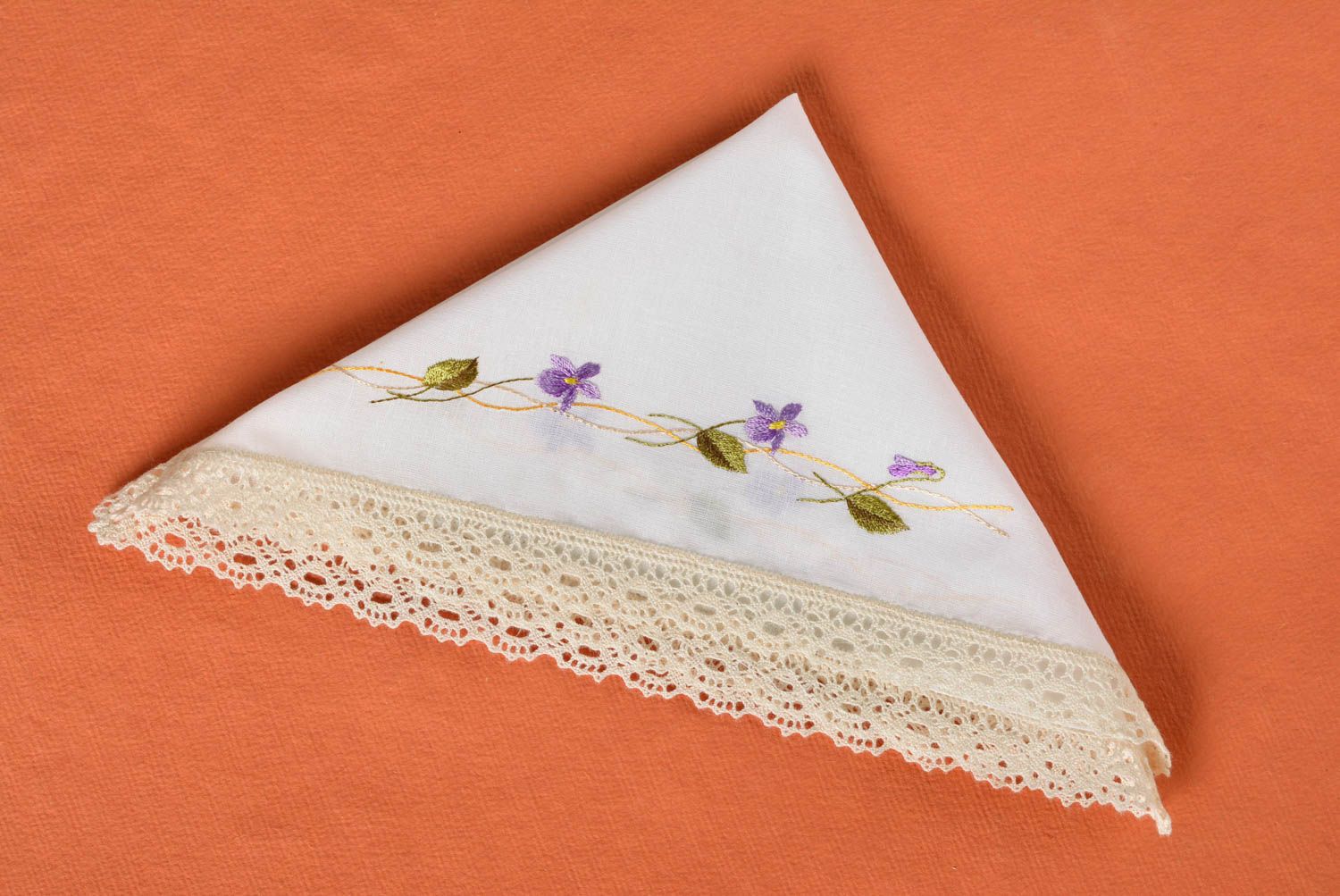 Mouchoir en tissu brodé fait main blanc carré à motif floral Petit cadeau photo 1