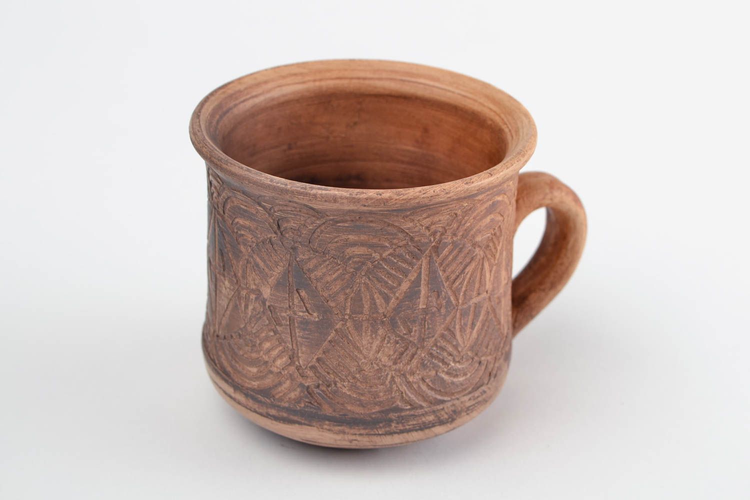 Medium size 5 oz clay cup with handle and rustic pattern photo 5