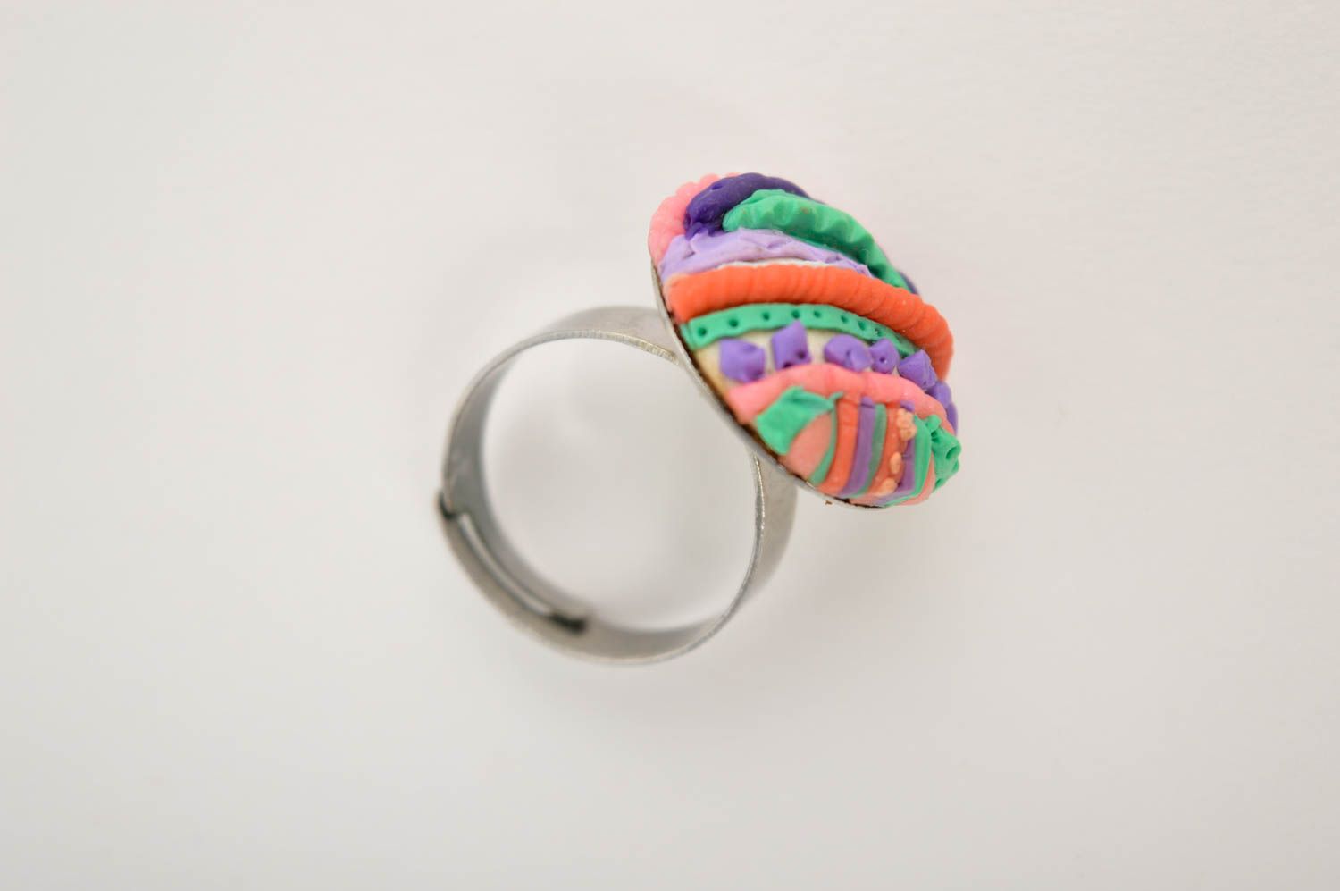 Bague fantaisie multicolore Bijou fait main pâte polymère Accessoire femme photo 5