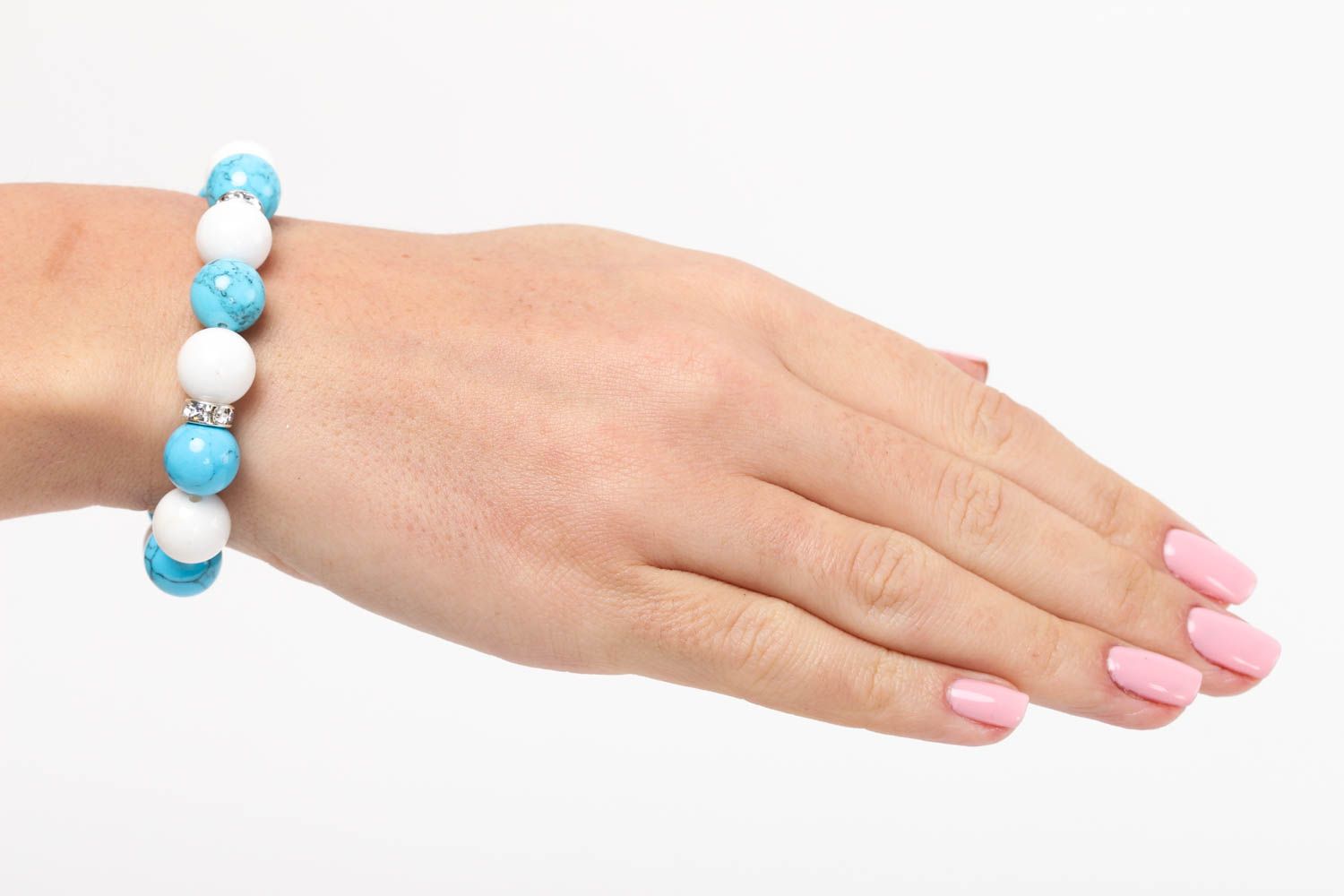 Bracelet agate Bijou fait main bleu blanc Accessoires mode Cadeau femme photo 5