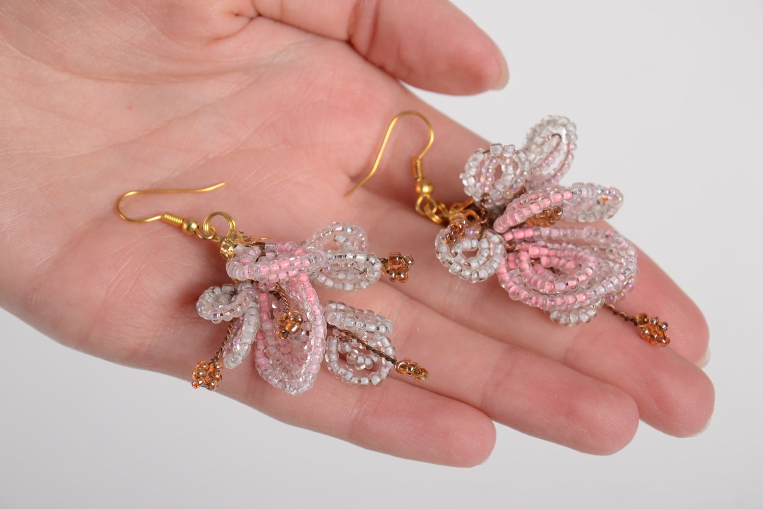Handmade stylish earrings beaded pink earrings designer accessory gift photo 2