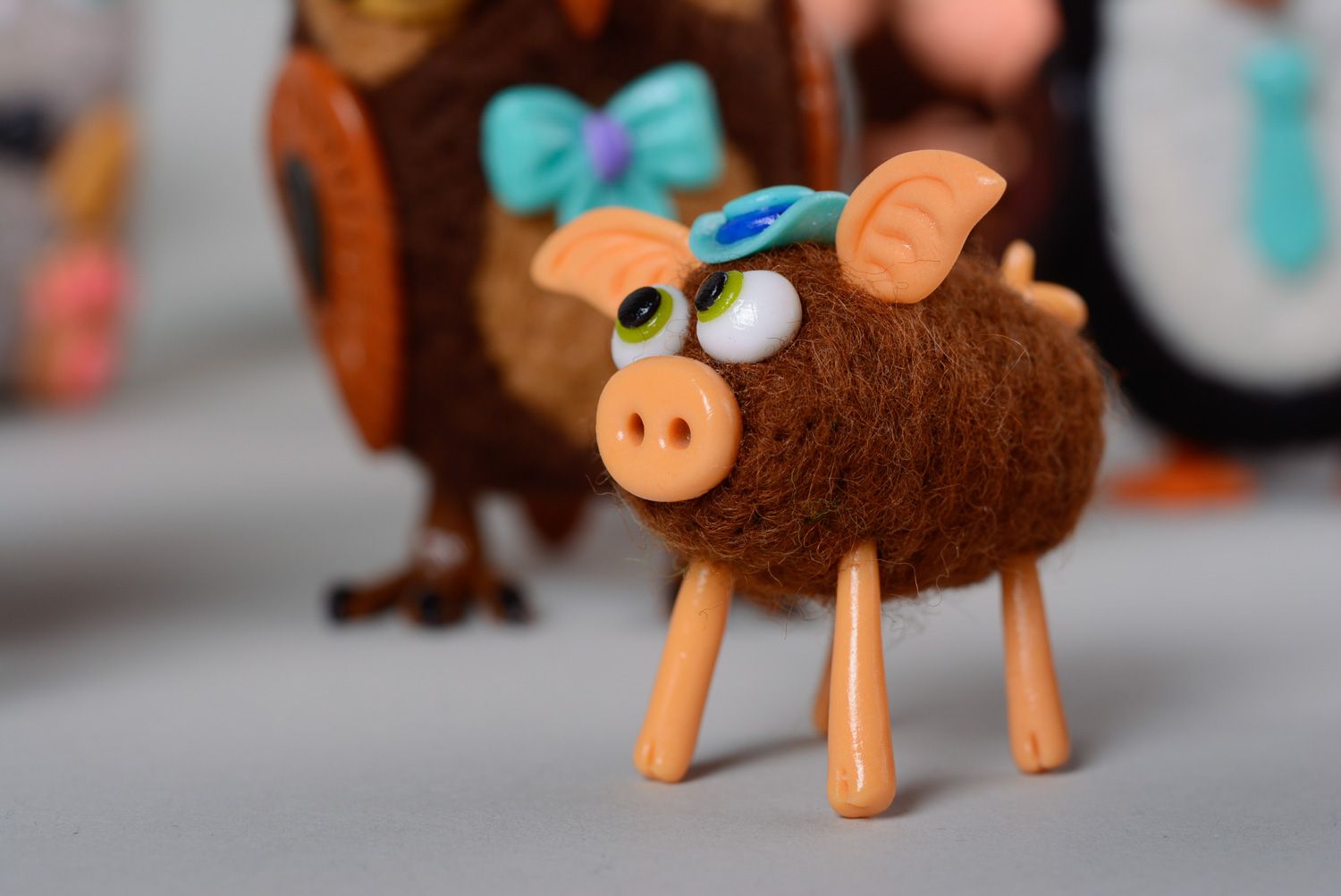 Handmade felted wool pocket toy miniature Pig photo 4
