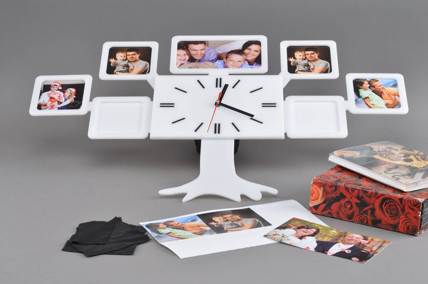 Beautiful handmade clock family tree accessory white stylish wall clock photo 1