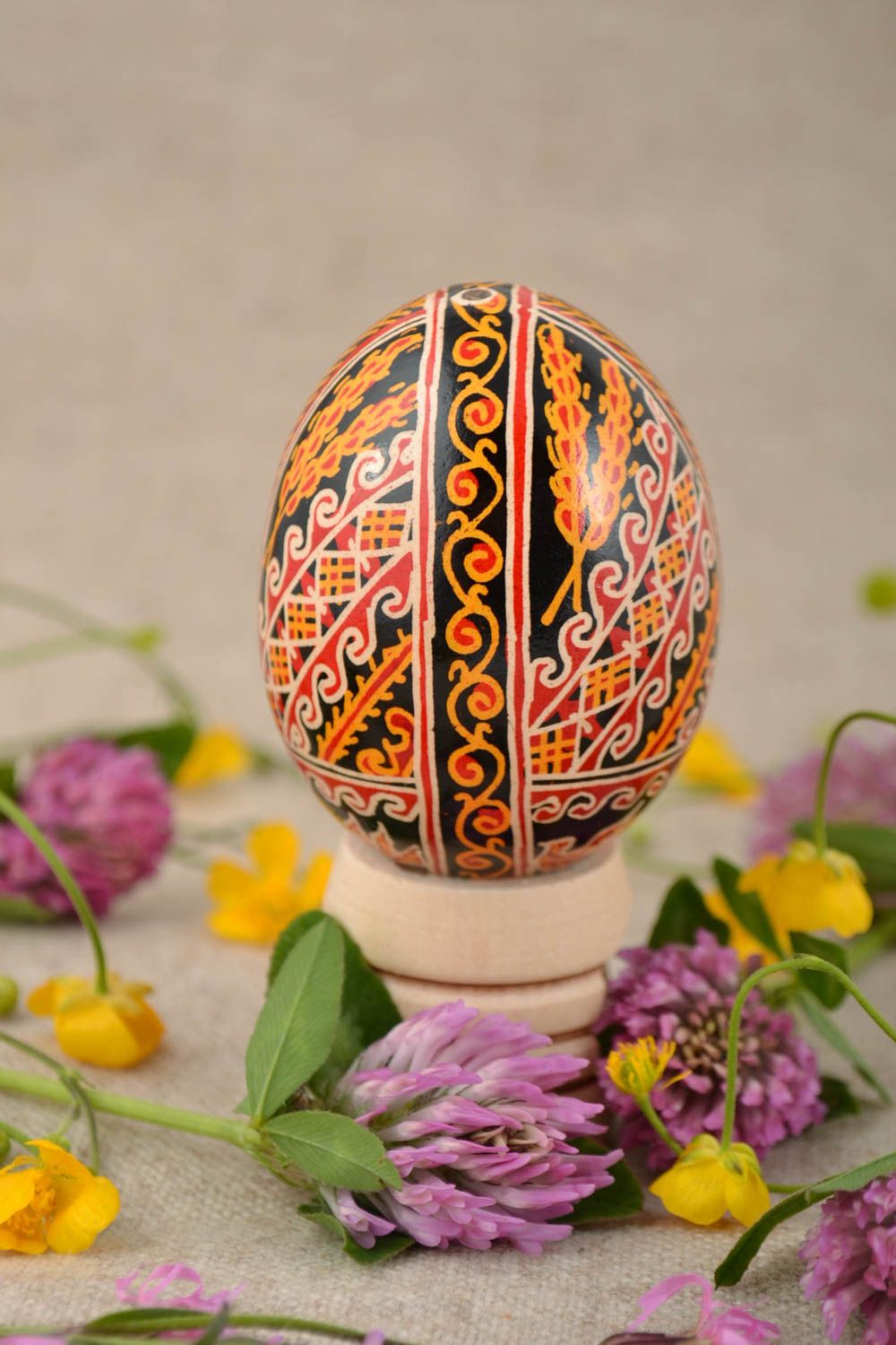 Beautiful gift homemade painted Easter egg with Slavic symbolics photo 1