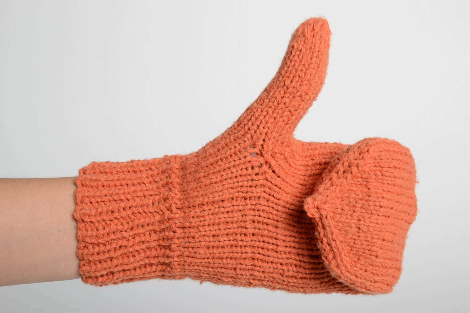 Handmade winter mittens orange female mittens knitted cute warm clothes photo 2