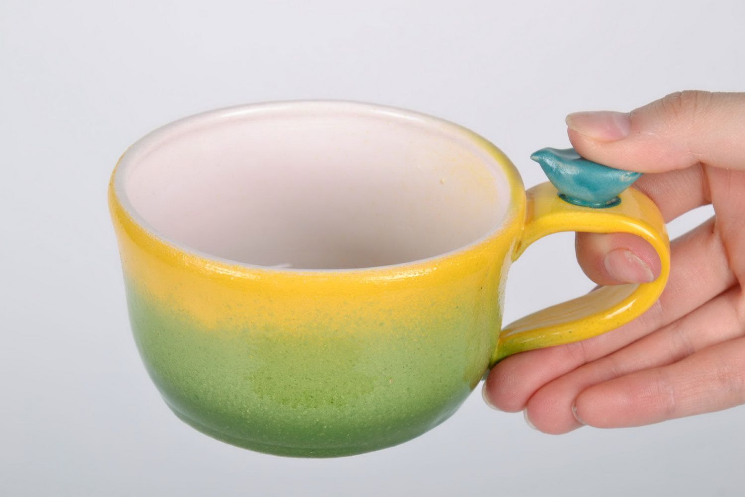 Ton-Tasse in gelb-grüner Färbung foto 5