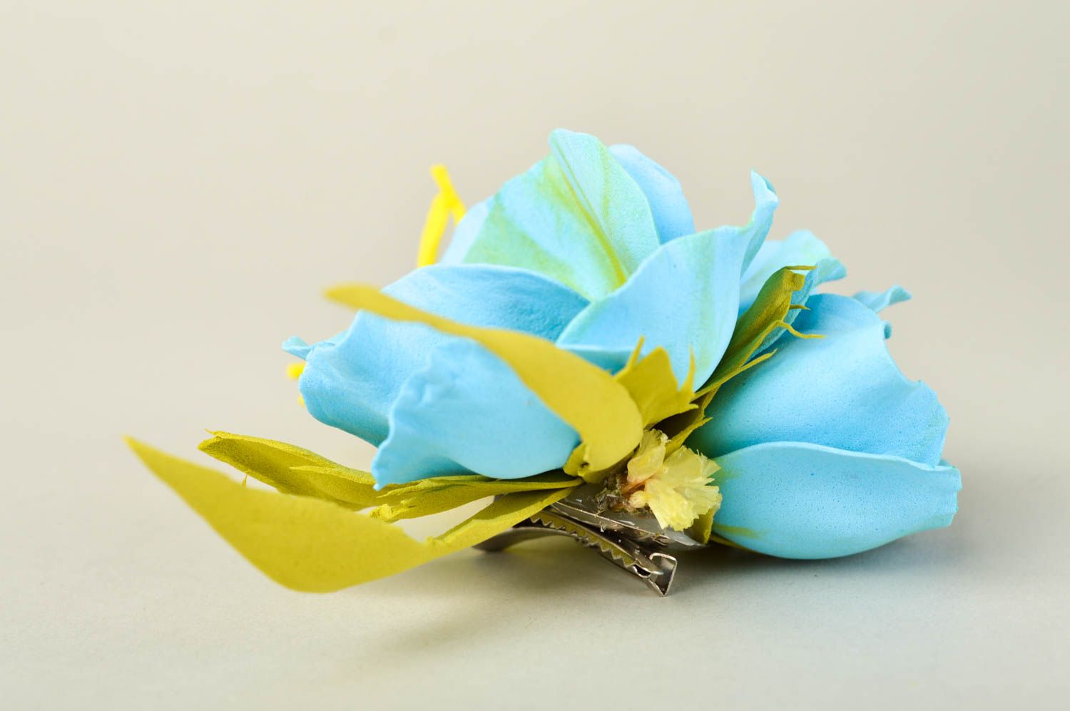 Handmade grelle Schmuck Brosche Haarspange Blume Damen Modeschmuck gelb blau foto 3