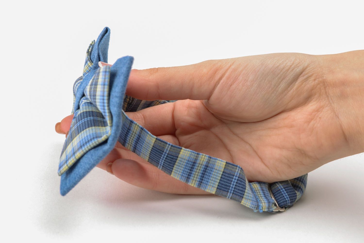 Noeud papillon en tissu de coton bleu accessoire fait main design pour homme photo 1