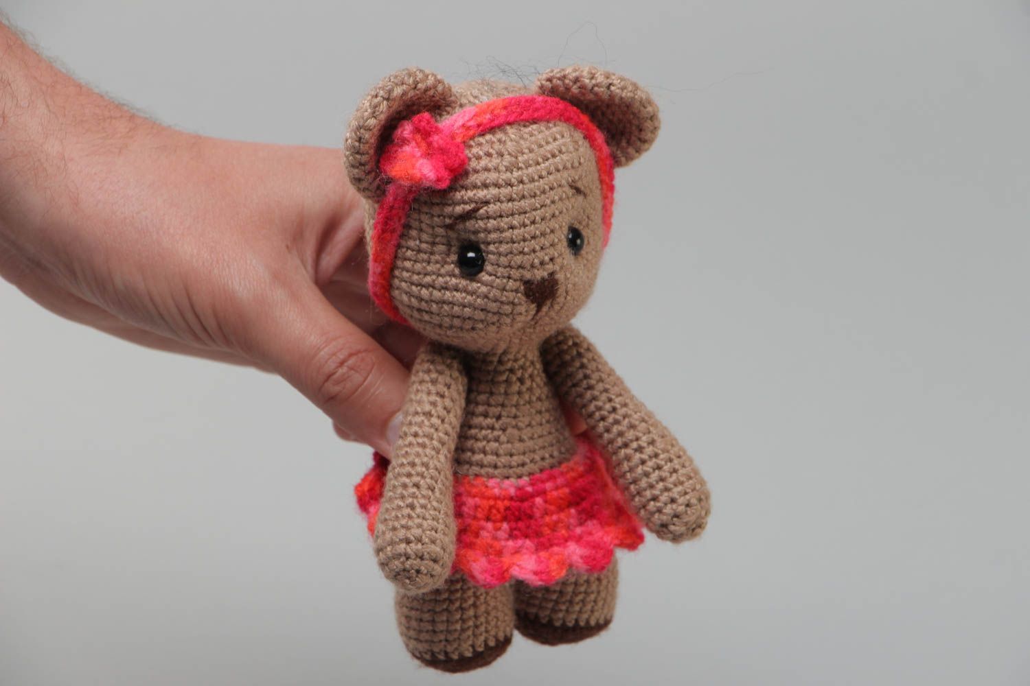 Handmade decorative soft crocheted toy cute bear girl present for children photo 5