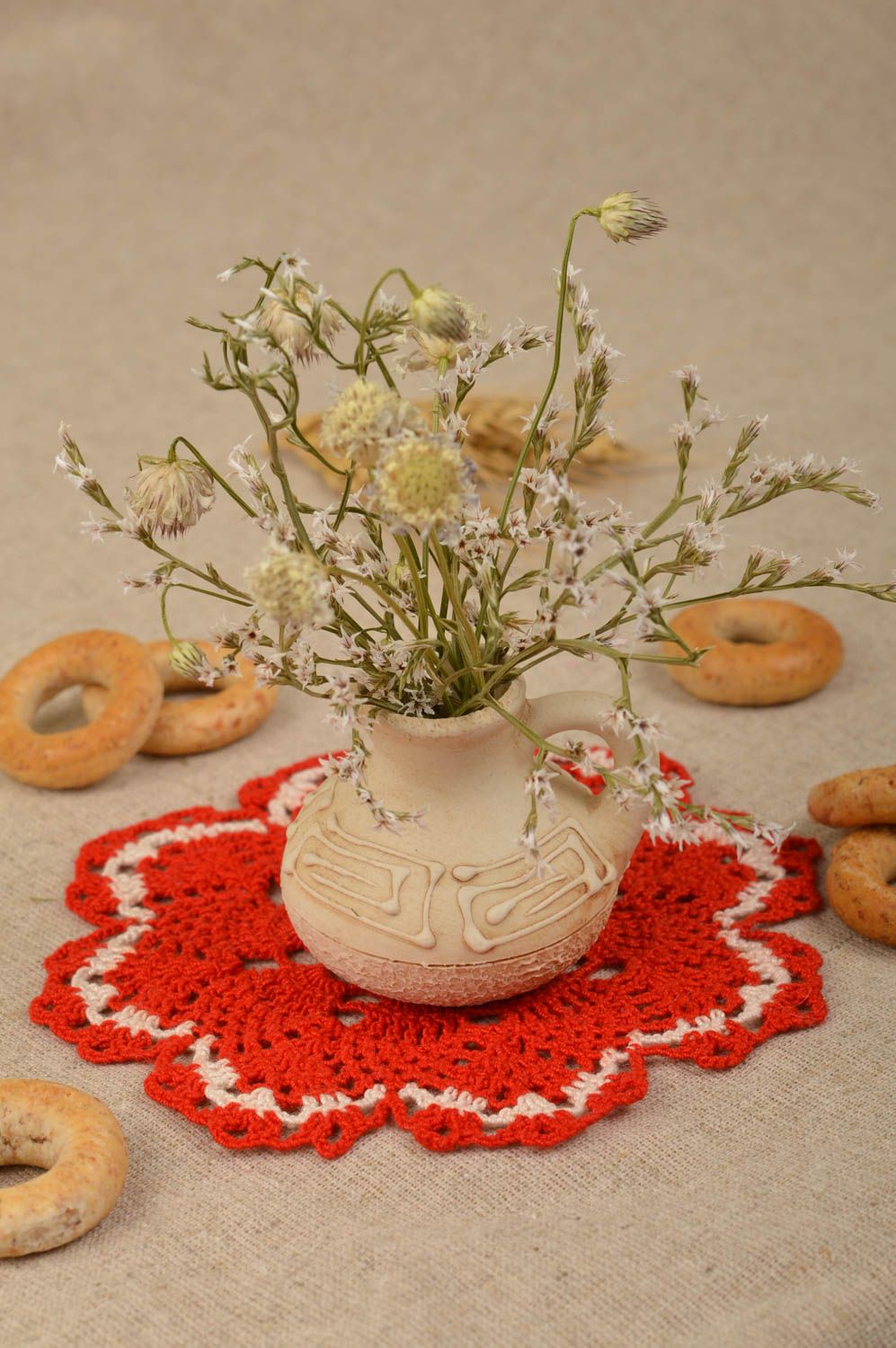Handmade Tisch Dekor Serviette aus Stoff Serviette Baumwolle in grellroter Farbe foto 2