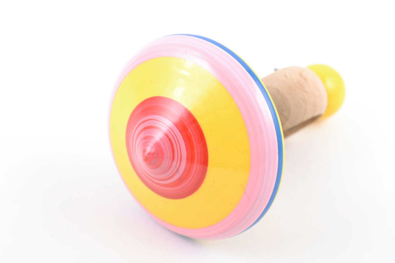 Beautiful painted wooden spinning top with ring and string eco toy for children photo 4