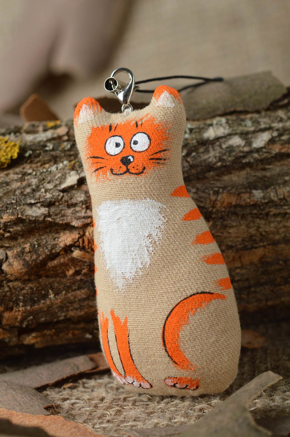 Handmade Handy Anhänger Stoff Tier Designer Schlüsselanhänger Katze lustig  foto 1