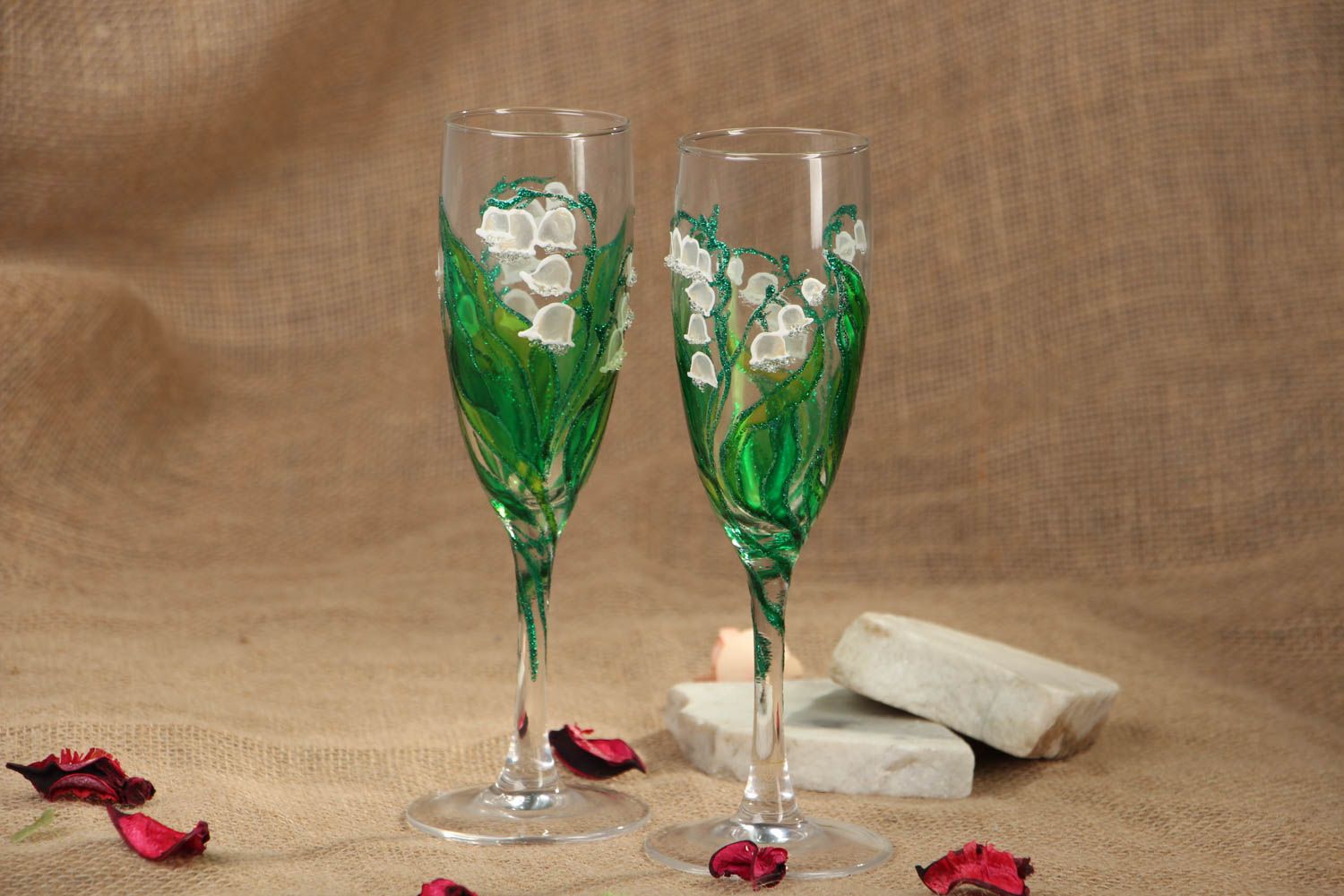 Handmade painted glasses 150 ml Lily-of-the-valley photo 5