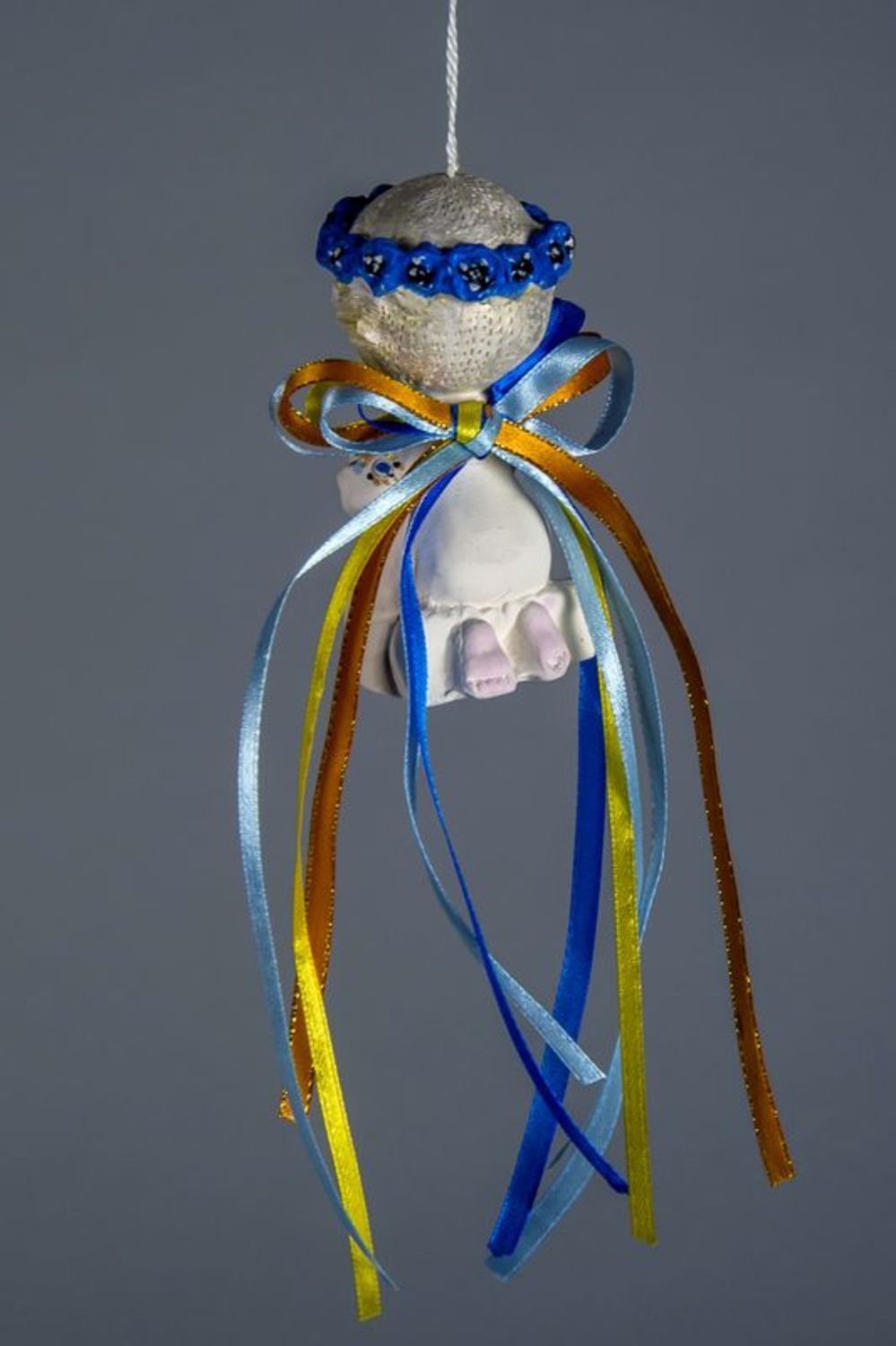 Clochette à vent en argile couronne bleue photo 4
