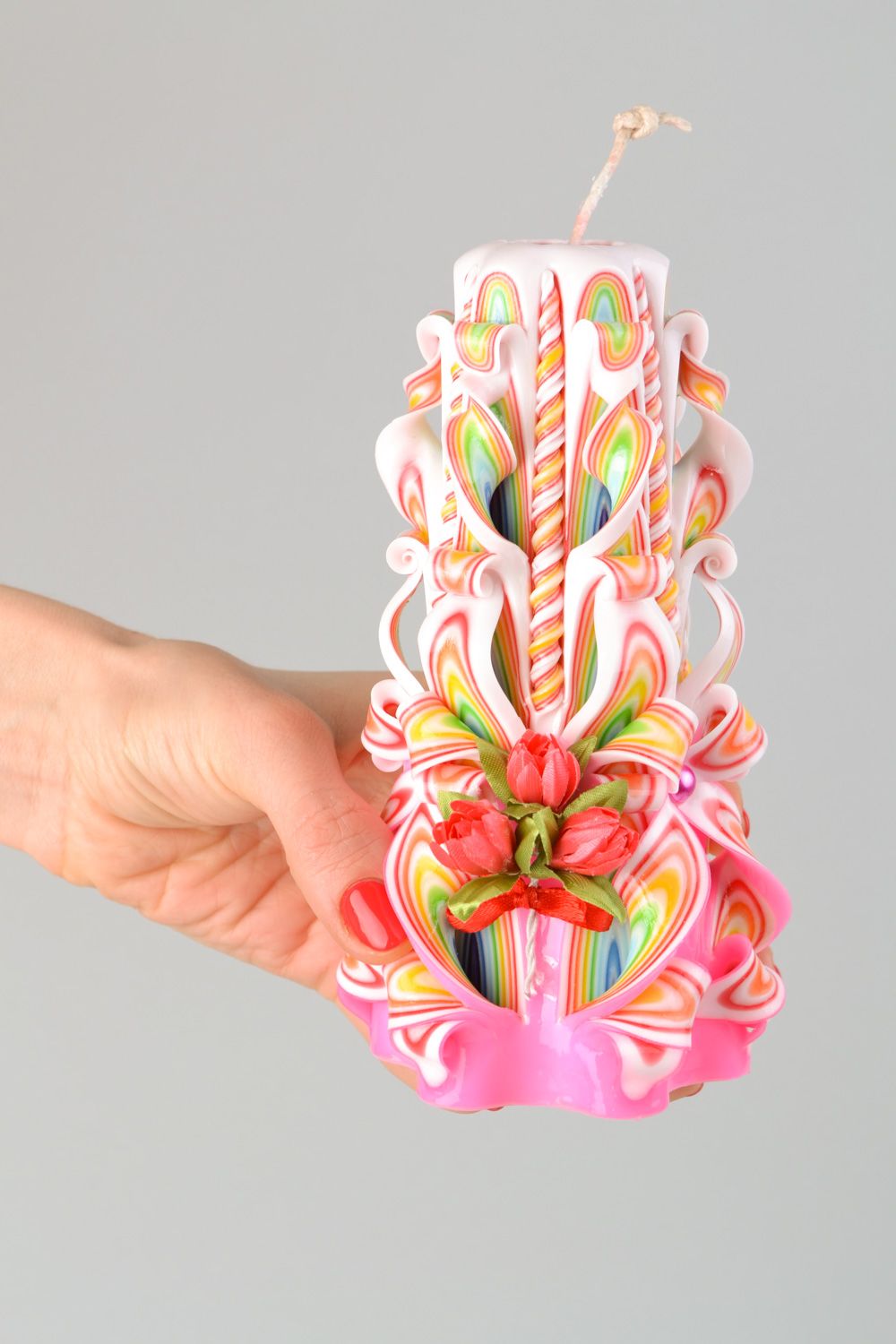 Large colorful carved paraffin candle photo 2