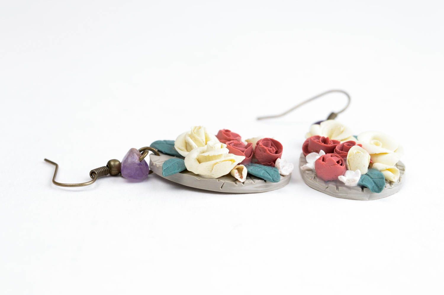 Модные серьги украшение ручной работы серьги из полимерной глины с цветами фото 3