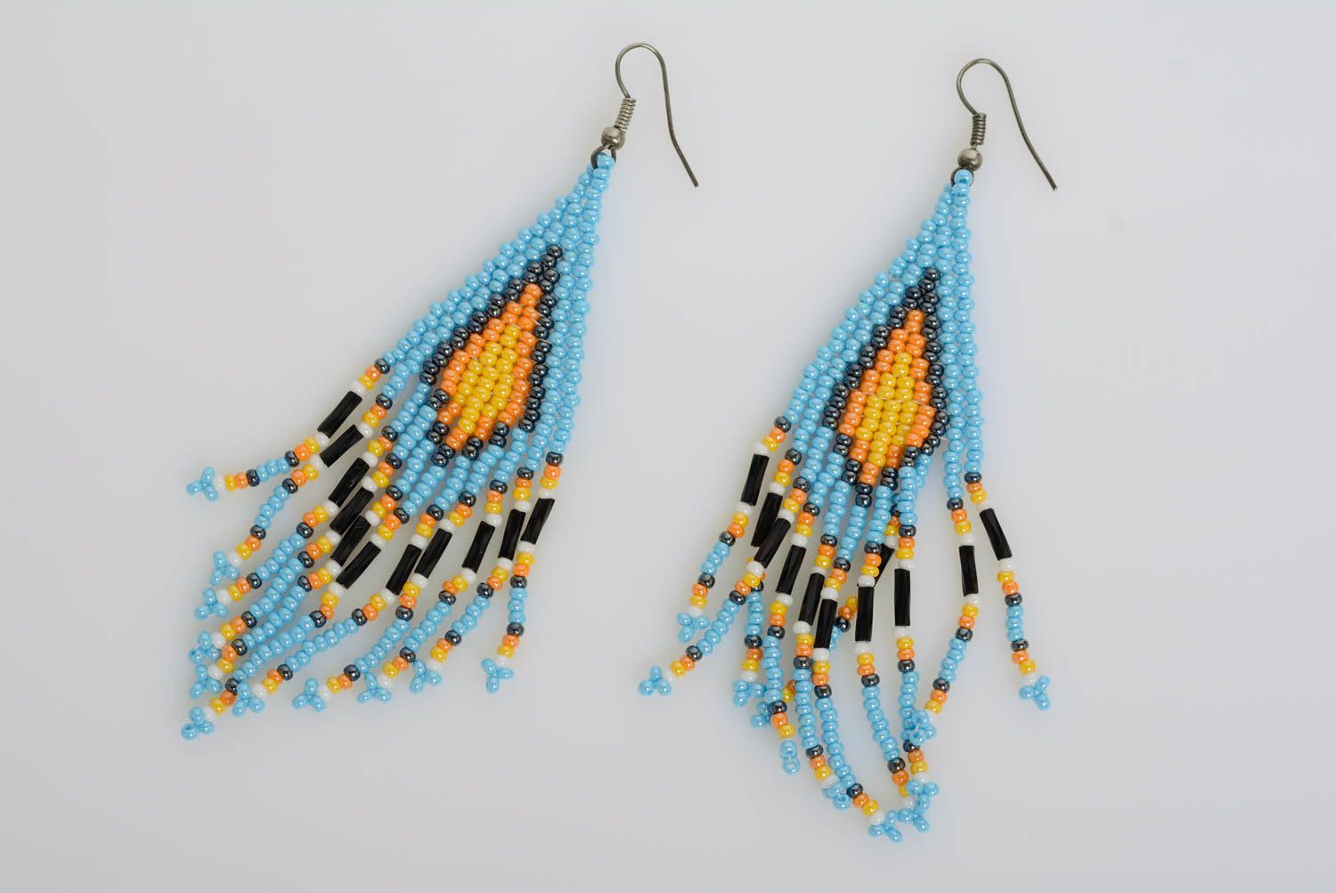 Handmade beaded earrings with fringe and ornament in ethnic style photo 3