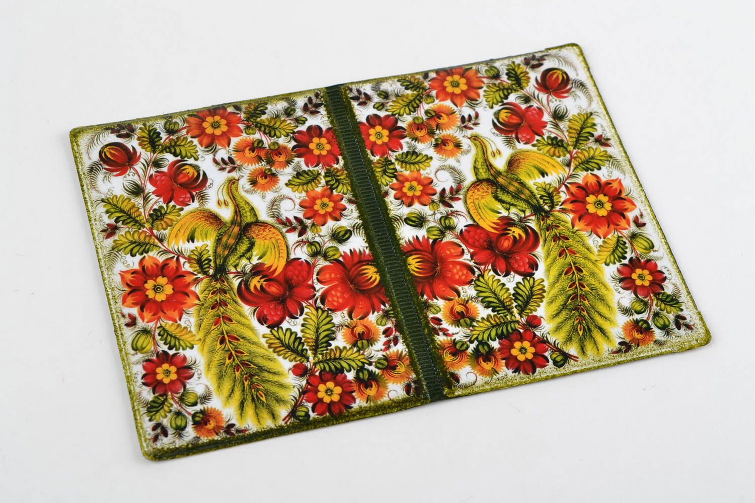 Handmade faux leather passport cover with decoupage ornamented in ethnic style photo 3