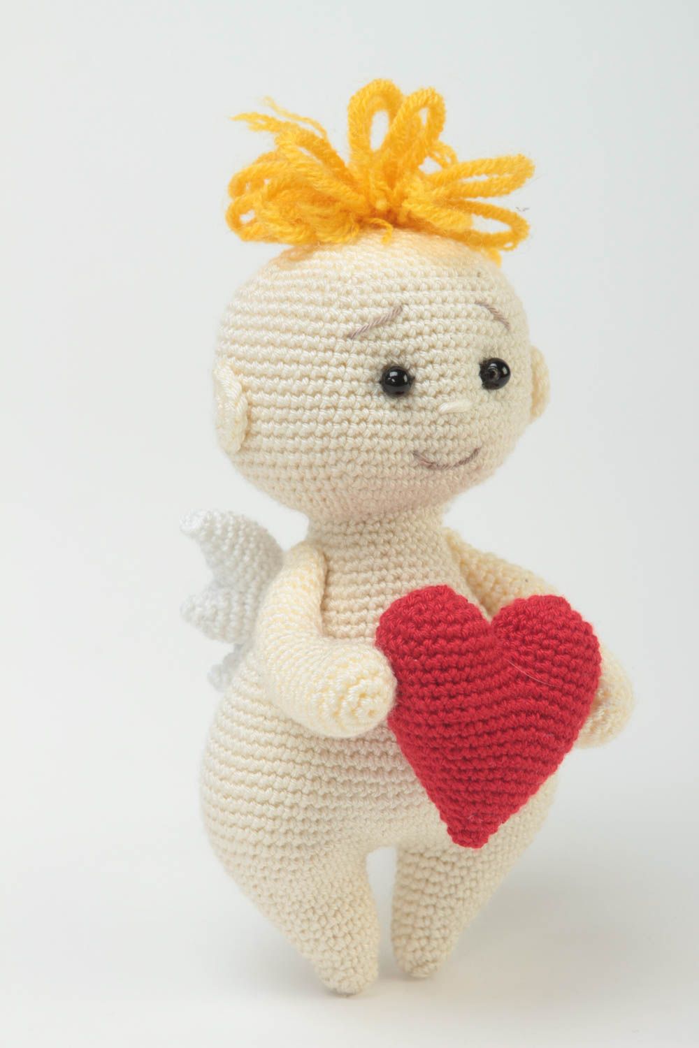 Peluche para niños artesanal regalo original juguete tejido Ángel con corazón foto 2