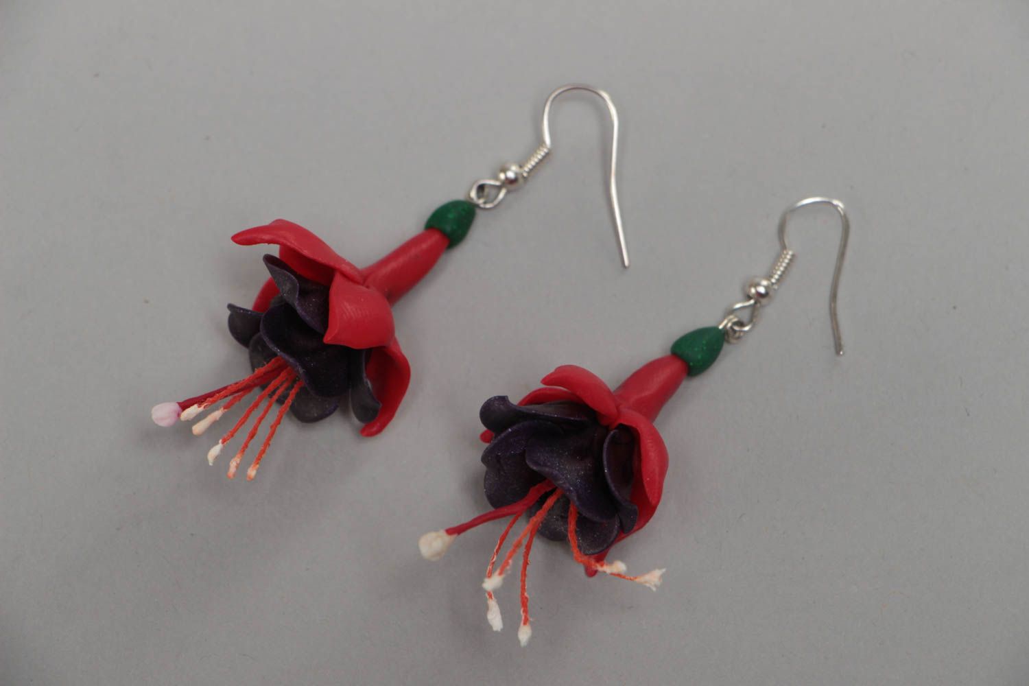 Earrings in dark colors made of polymer clay handmade beautiful accessory photo 2