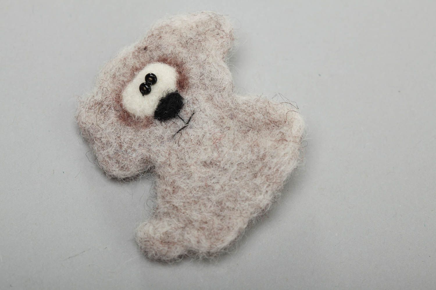 Handmade small animal brooch felted of natural wool gray dog for children photo 2