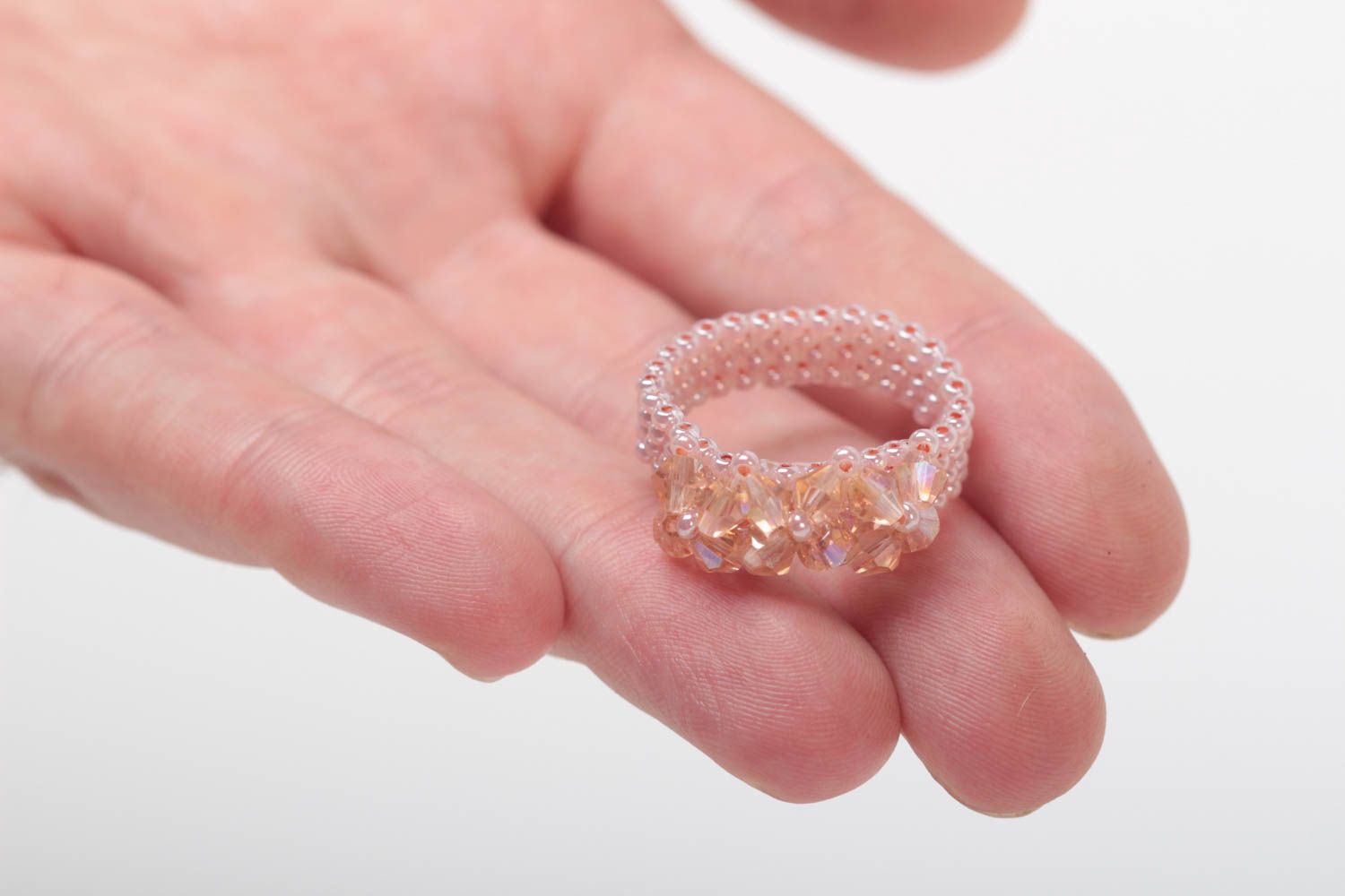 Bague en perles de rocaille et cristal rose faite main pour enfants et adultes photo 5