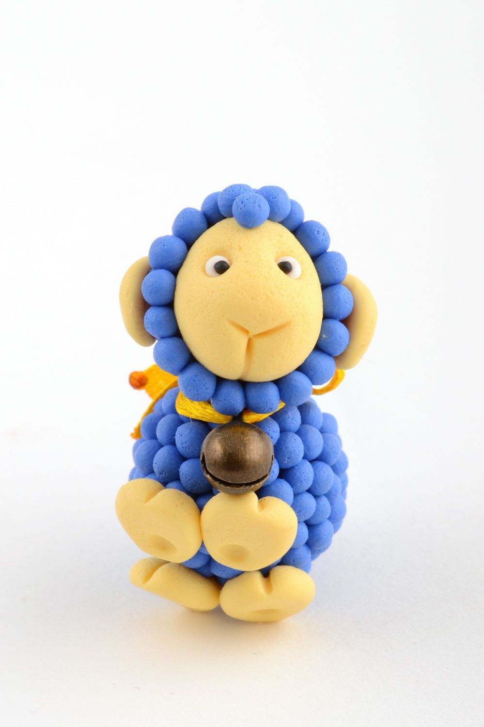 Blue handmade beautiful unusual cute keychain sheep made of polymer clay  photo 2
