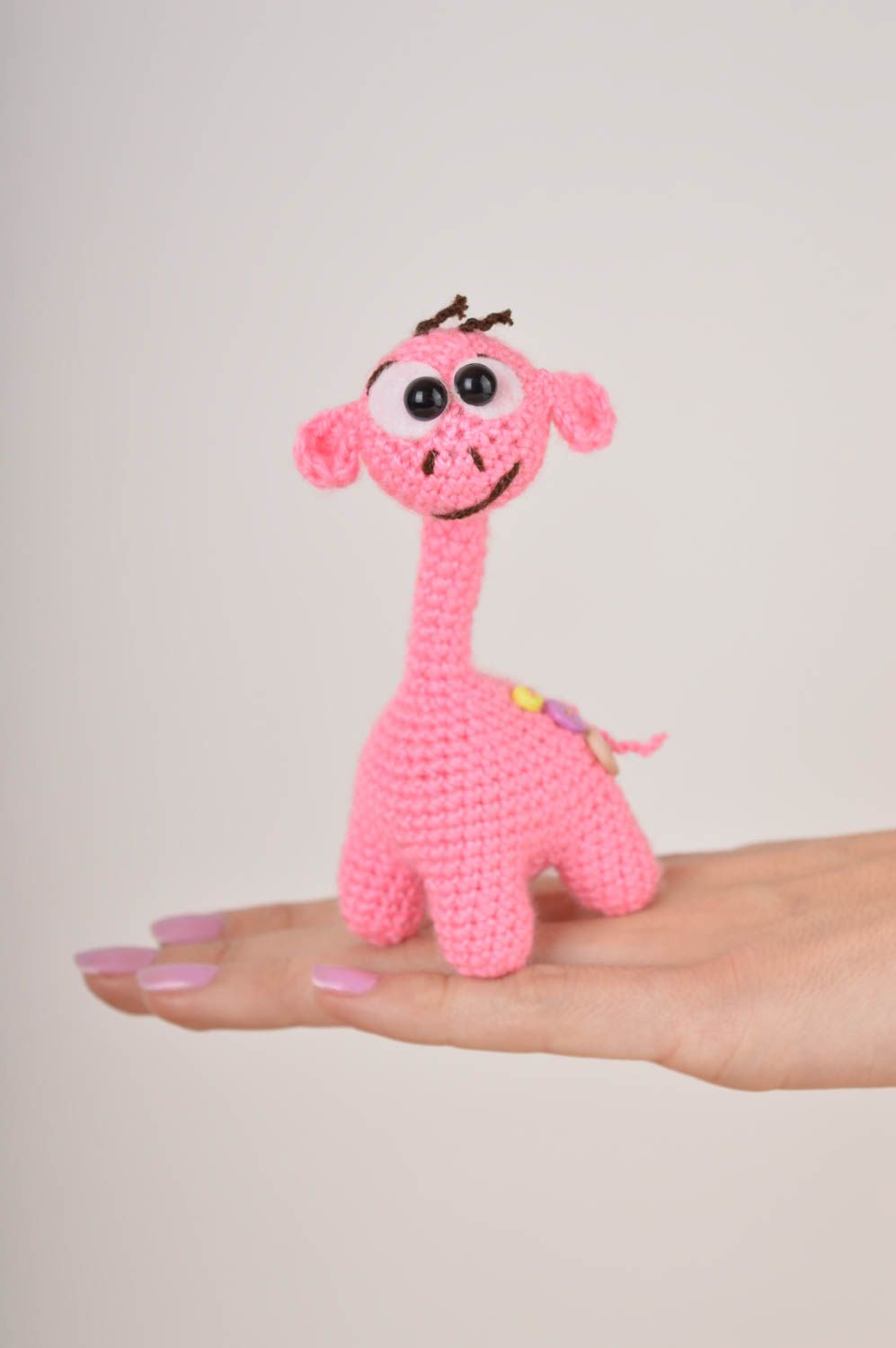 Knitted stuffed pink giraffe. 5 inches tall. A little gift for a baby girl photo 5