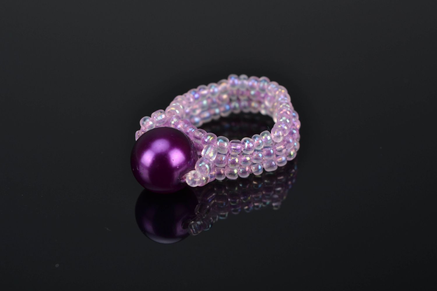 Women's beaded ring Lilac Pearl photo 1