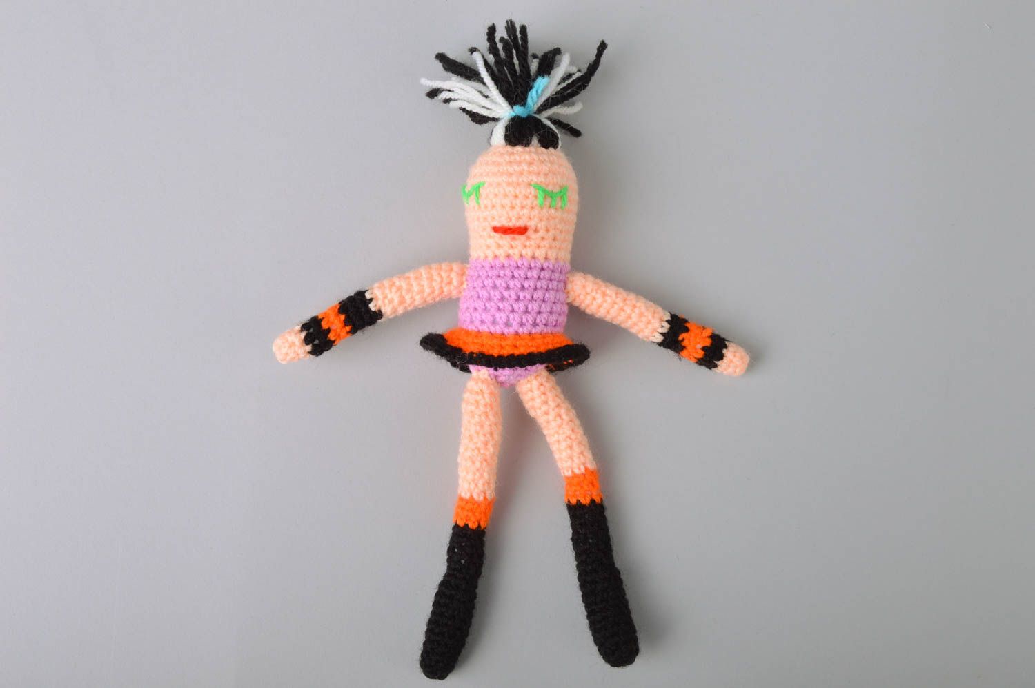 Handmade designer bright colorful crocheted soft toy doll Nika for children photo 2