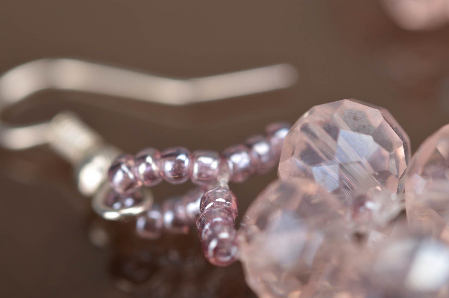 Handmade long pink tender stylish beautiful earrings made of Czech beads photo 4