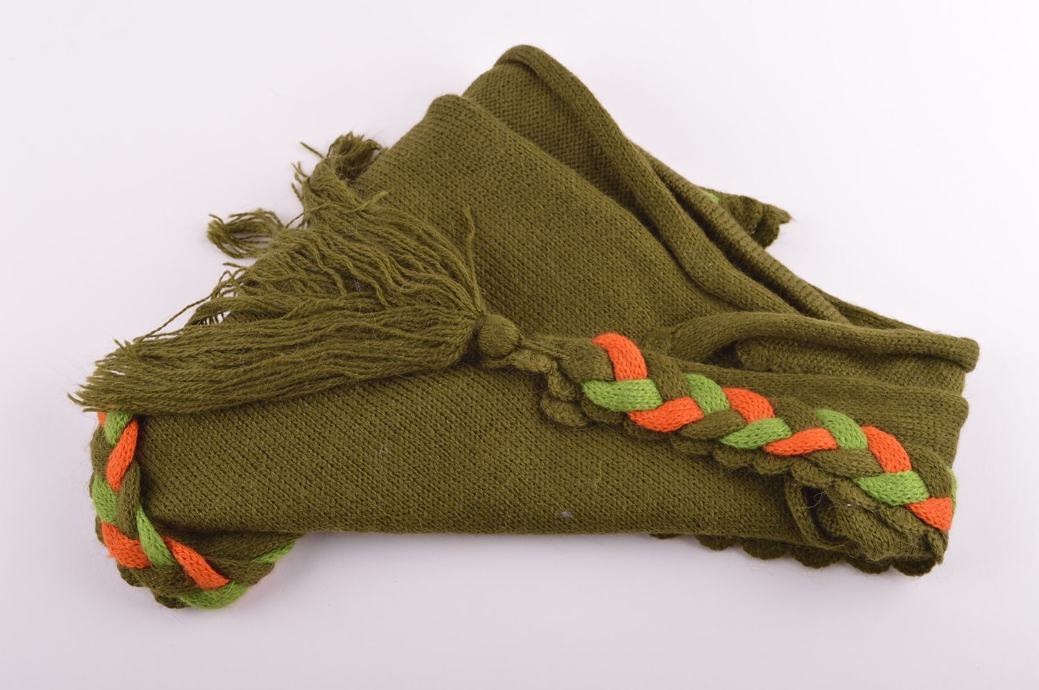 Вязаная шаль ручной работы женская накидка большой зеленый шарф вязаная вещь фото 5